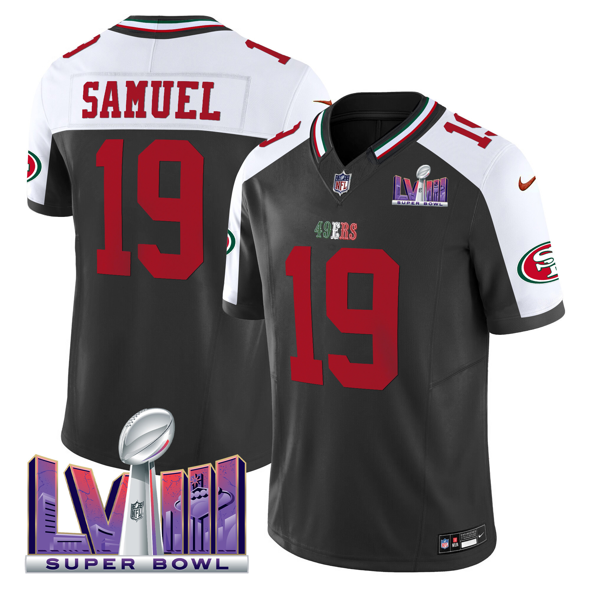 Men's 49ers Mexico Super Bowl LVIII Patch Vapor Jersey - All Stitched - Image 33
