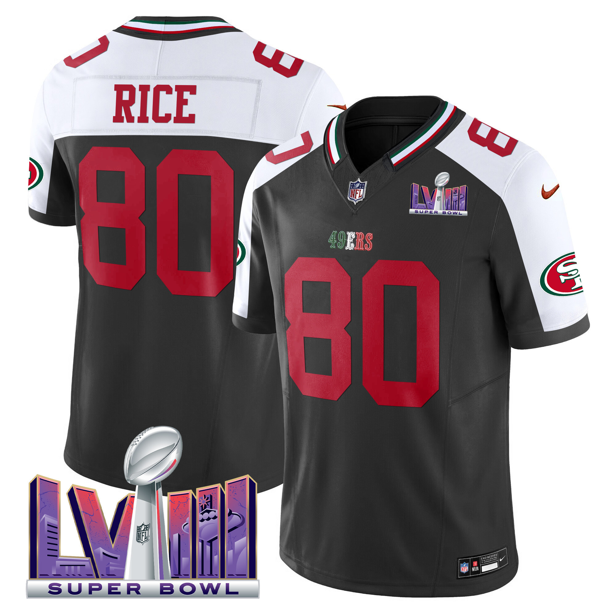 Men's 49ers Mexico Super Bowl LVIII Patch Vapor Jersey - All Stitched - Image 36