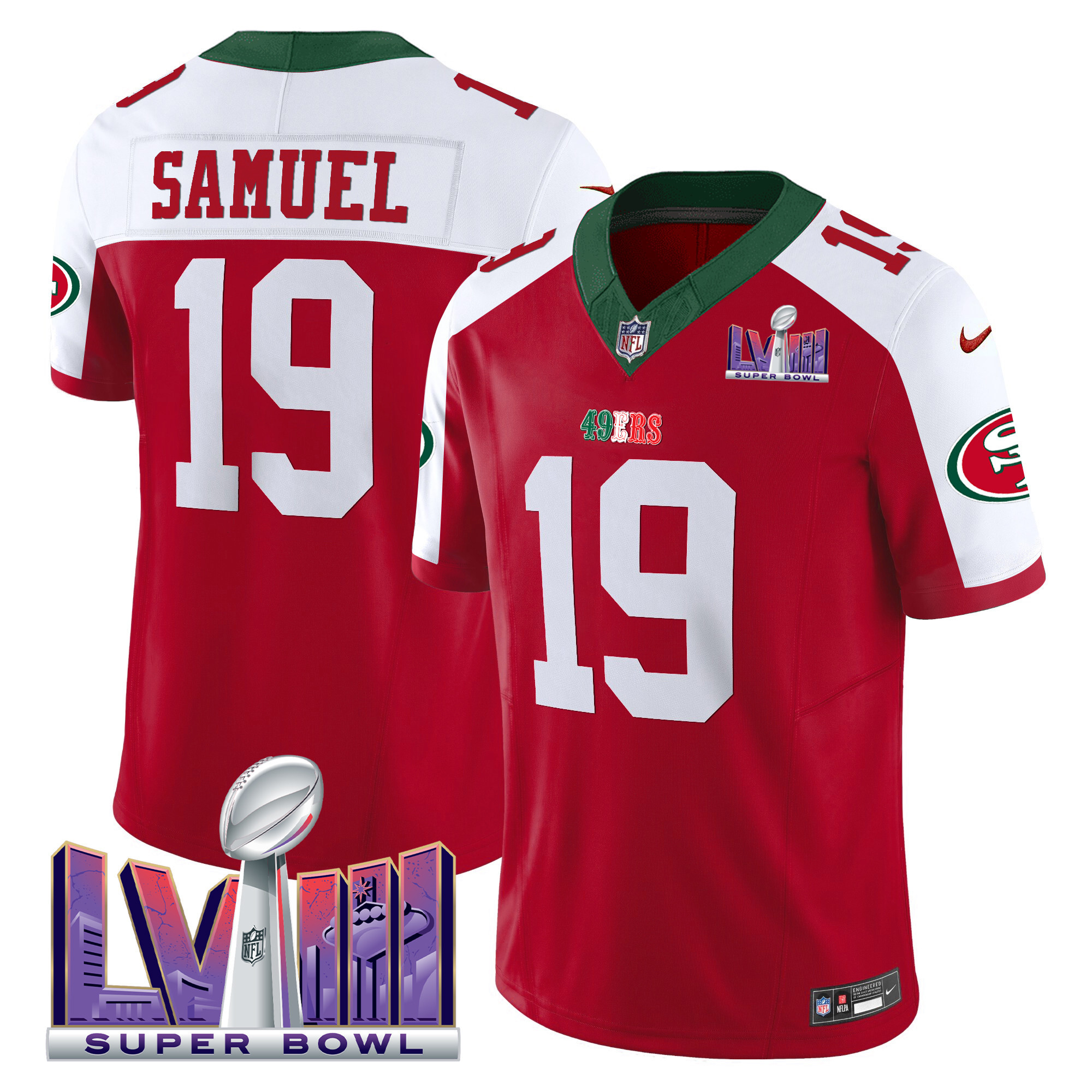 Men's 49ers Mexico Super Bowl LVIII Patch Vapor Jersey - All Stitched - Image 43
