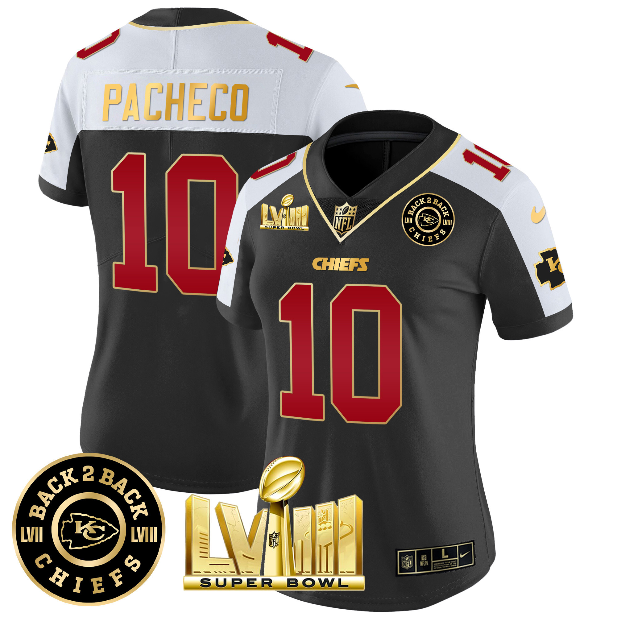 Women's Chiefs Super Bowl LVIII & Back 2 Back Patch Vapor Jersey V3 - All Stitched - Image 4