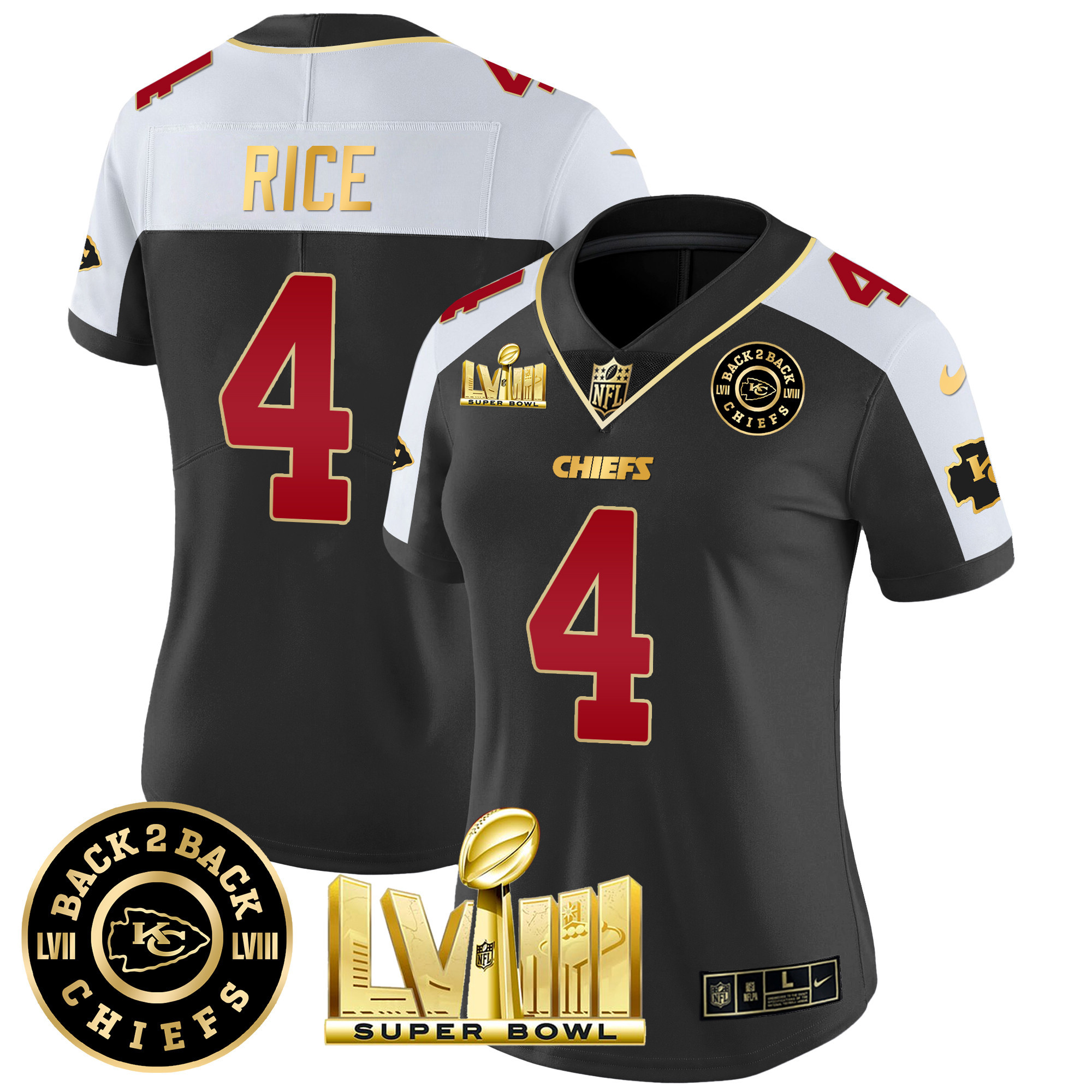 Women's Chiefs Super Bowl LVIII & Back 2 Back Patch Vapor Jersey V3 - All Stitched - Image 7