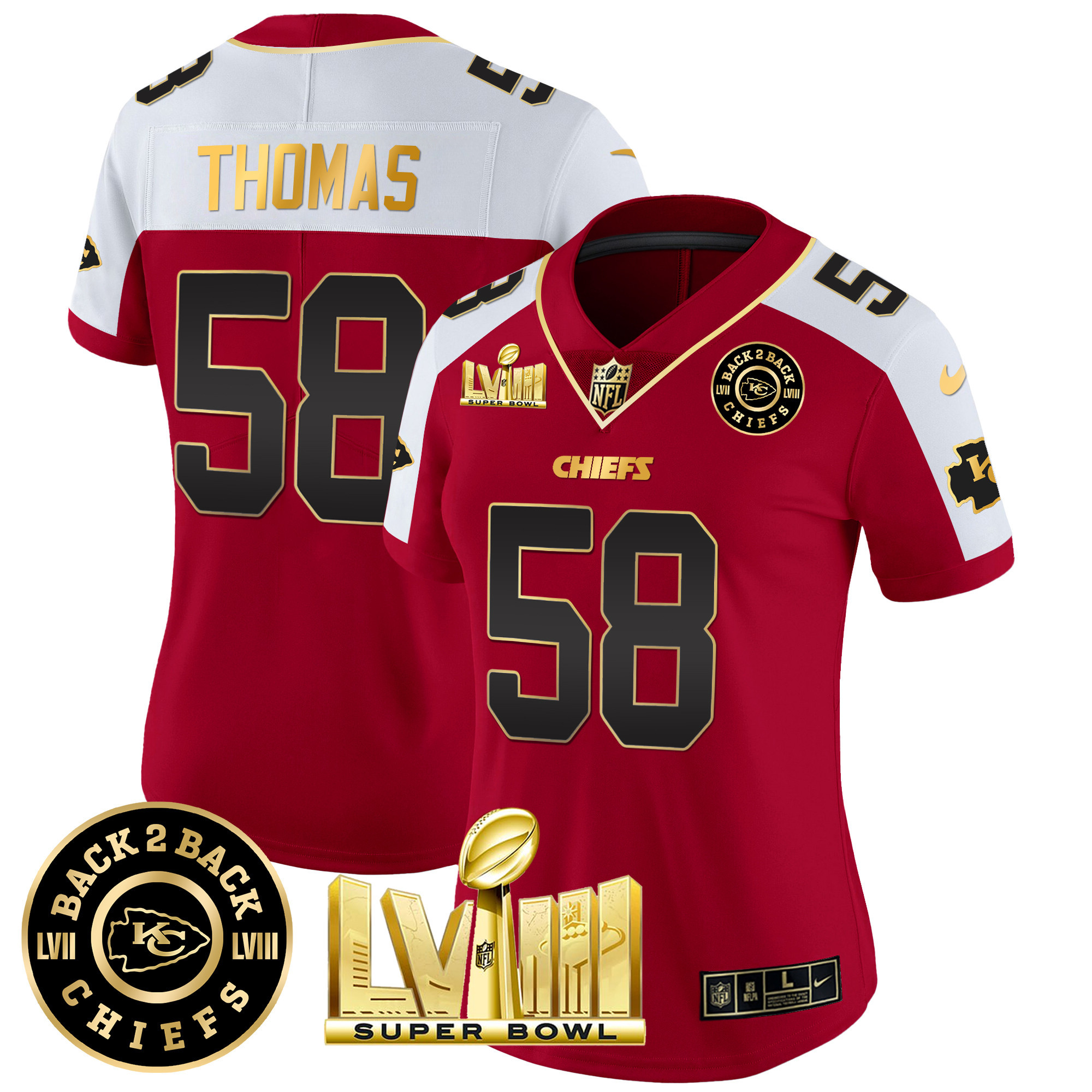 Women's Chiefs Super Bowl LVIII & Back 2 Back Patch Vapor Jersey V3 - All Stitched - Image 10