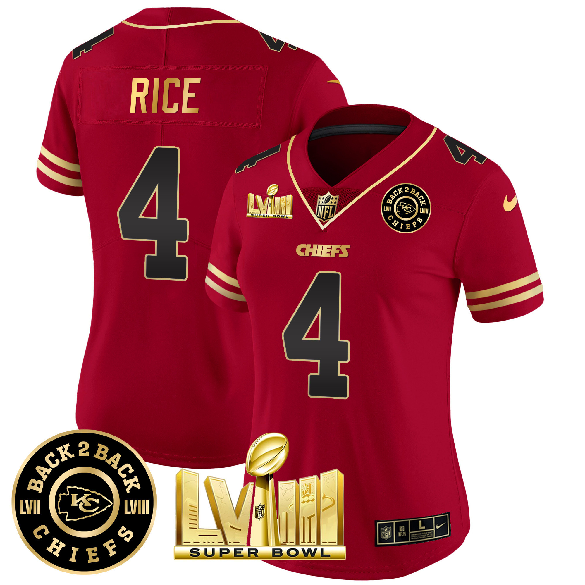 Women's Chiefs Super Bowl LVIII & Back 2 Back Patch Vapor Jersey V3 - All Stitched - Image 21