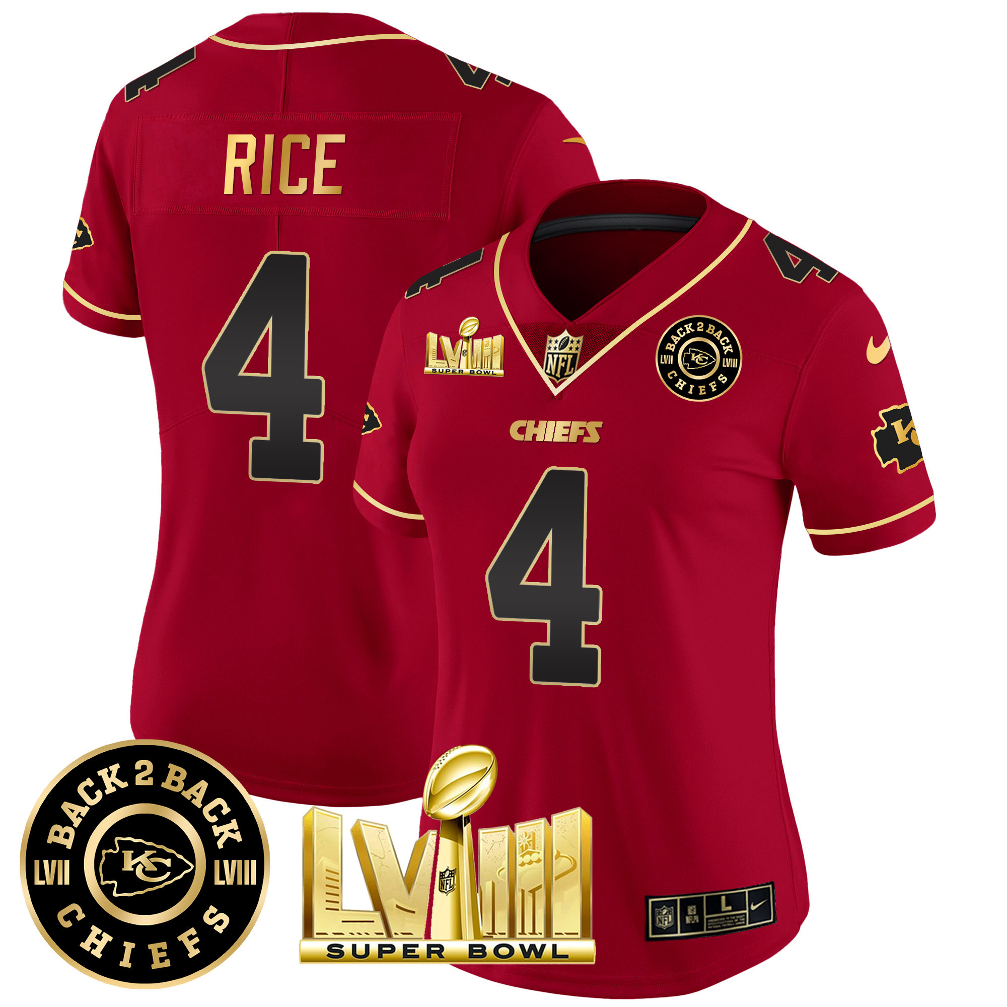 Women's Chiefs Super Bowl LVIII & Back 2 Back Patch Vapor Jersey V3 - All Stitched - Image 28