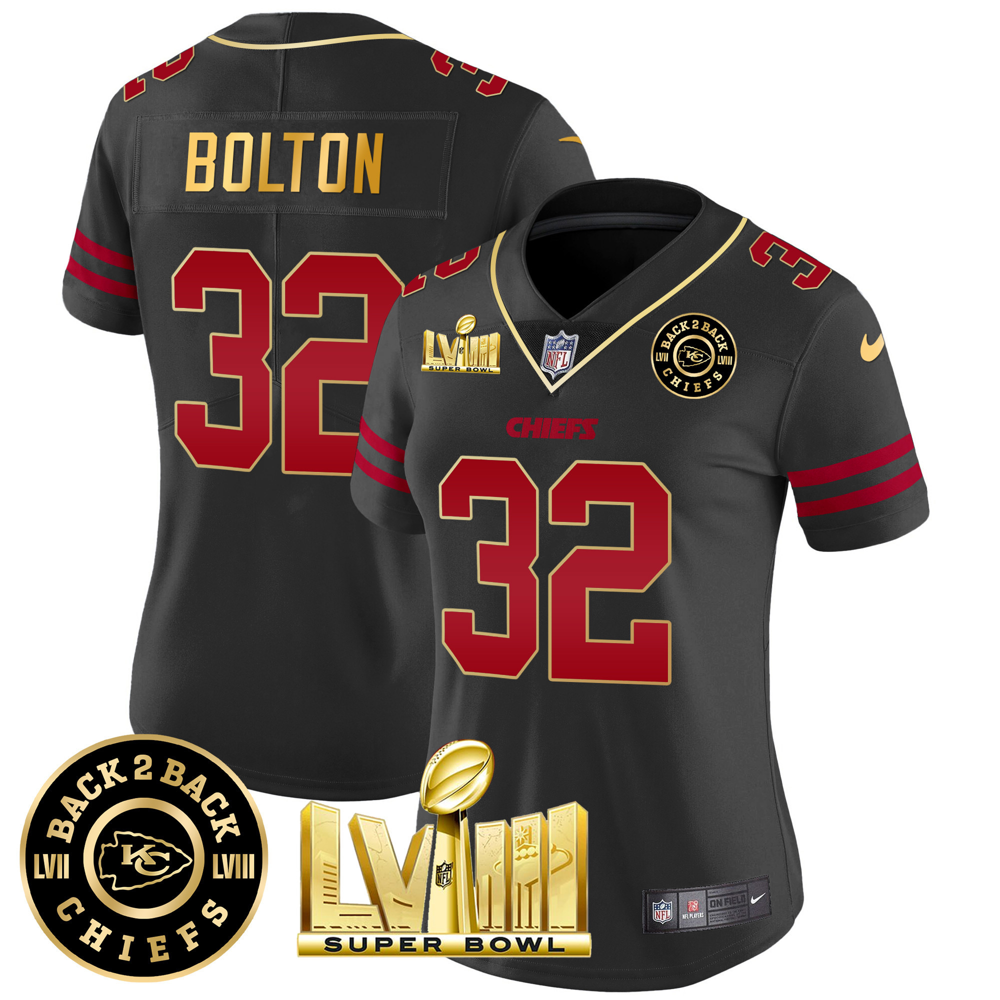 Women's Chiefs Super Bowl LVIII & Back 2 Back Patch Vapor Jersey V3 - All Stitched - Image 34