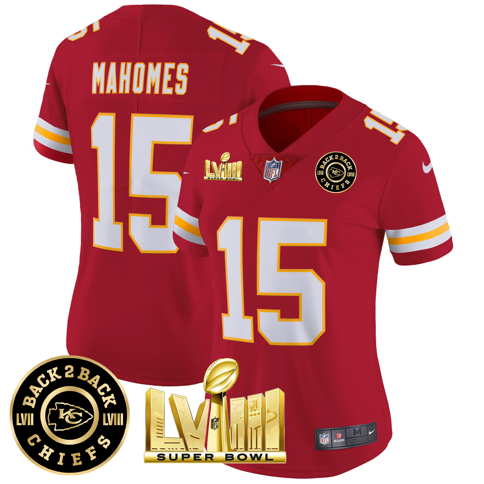 Women's Chiefs Super Bowl LVIII & Back 2 Back Patch Vapor Jersey V3 - All Stitched - Image 36