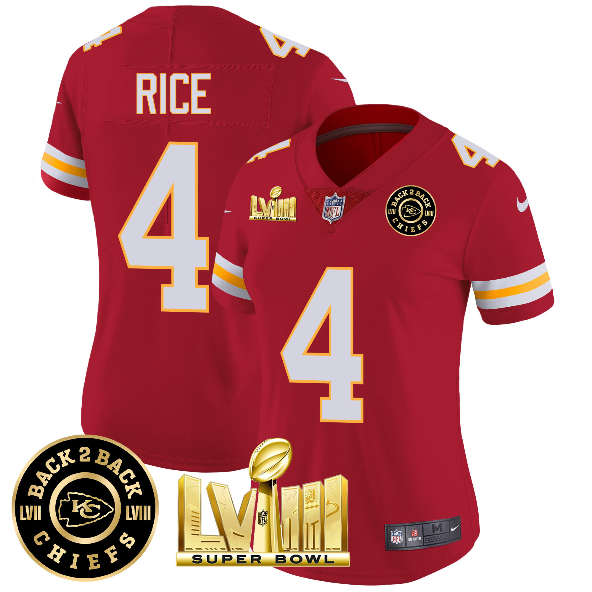 Women's Chiefs Super Bowl LVIII & Back 2 Back Patch Vapor Jersey V3 - All Stitched - Image 42