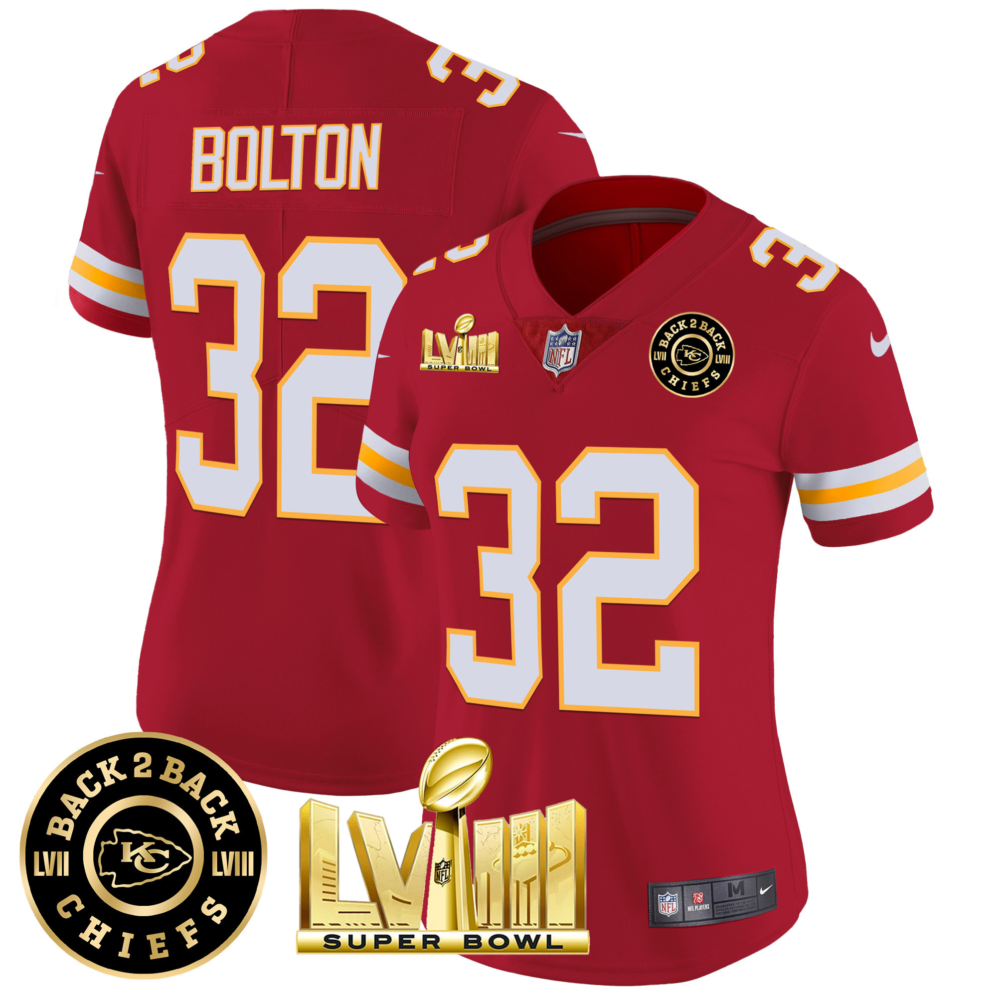 Women's Chiefs Super Bowl LVIII & Back 2 Back Patch Vapor Jersey V3 - All Stitched - Image 41