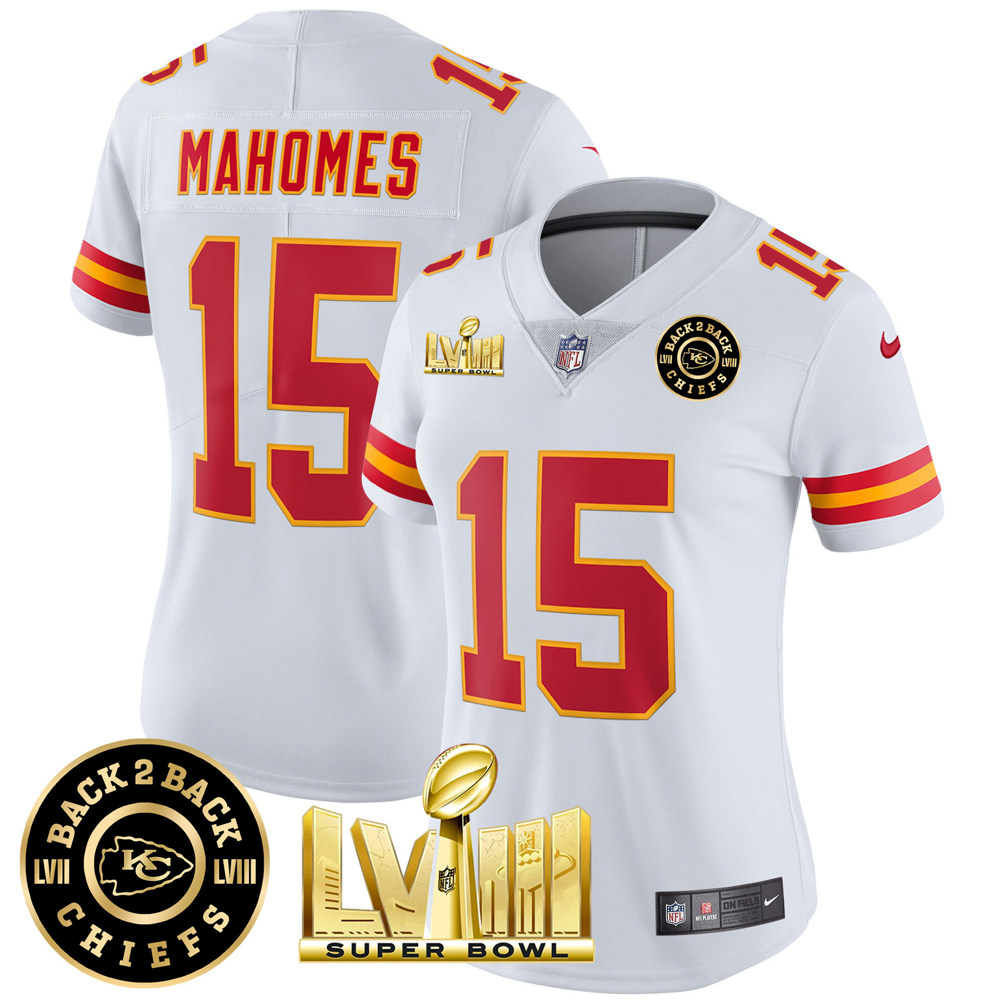 Women's Chiefs Super Bowl LVIII & Back 2 Back Patch Vapor Jersey V3 - All Stitched - Image 43