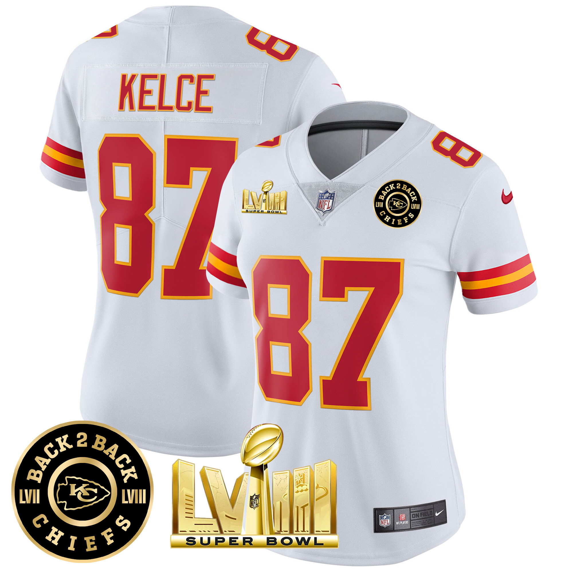 Women's Chiefs Super Bowl LVIII & Back 2 Back Patch Vapor Jersey V3 - All Stitched - Image 44