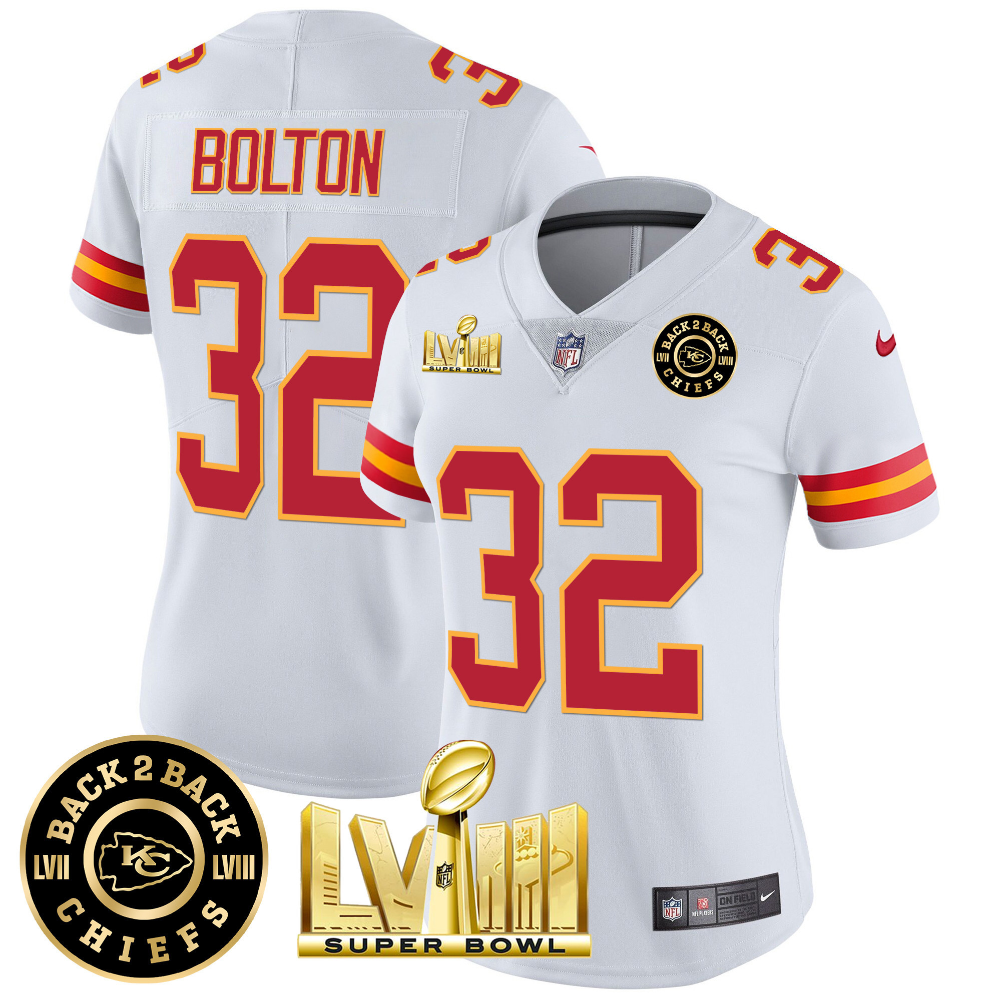 Women's Chiefs Super Bowl LVIII & Back 2 Back Patch Vapor Jersey V3 - All Stitched - Image 48