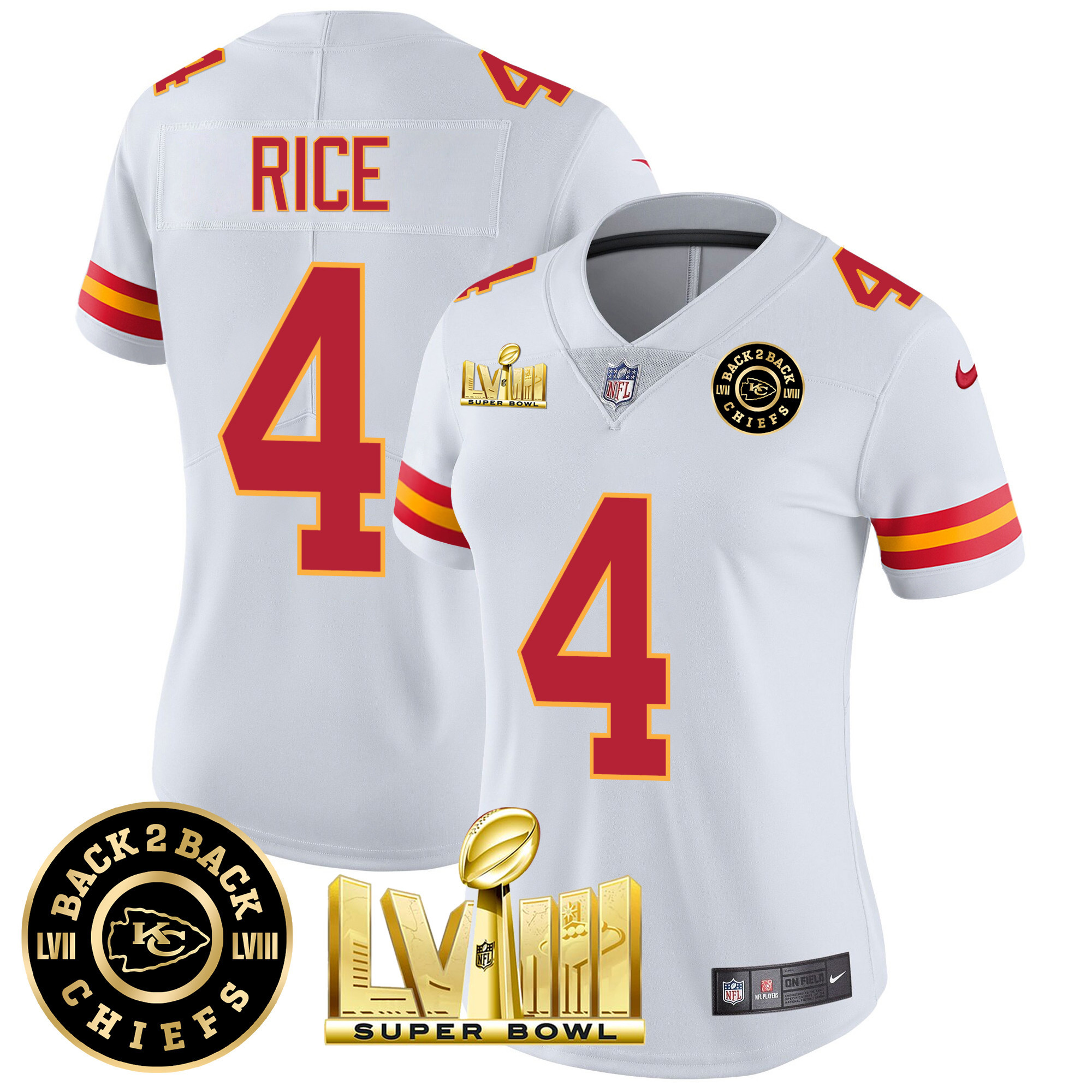 Women's Chiefs Super Bowl LVIII & Back 2 Back Patch Vapor Jersey V3 - All Stitched - Image 49