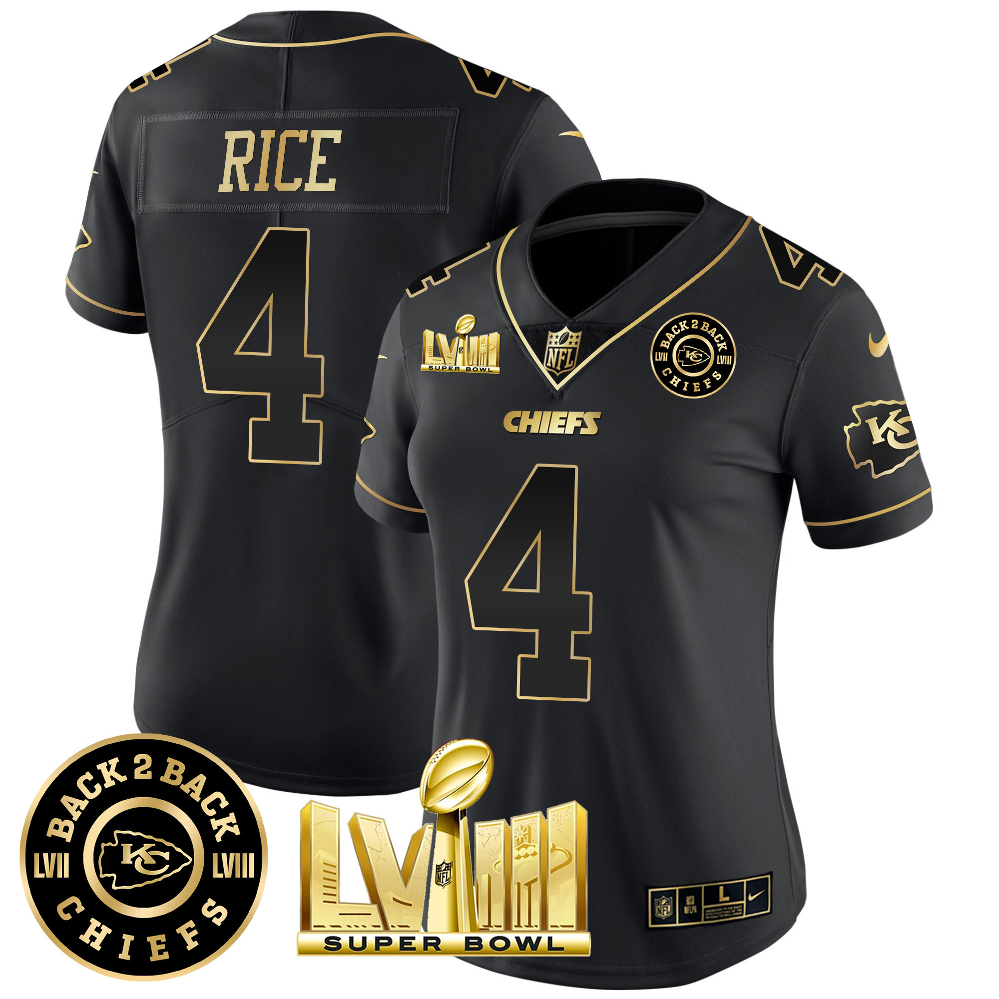 Women's Chiefs Super Bowl LVIII & Back 2 Back Patch Vapor Jersey V4 - All Stitched - Image 14