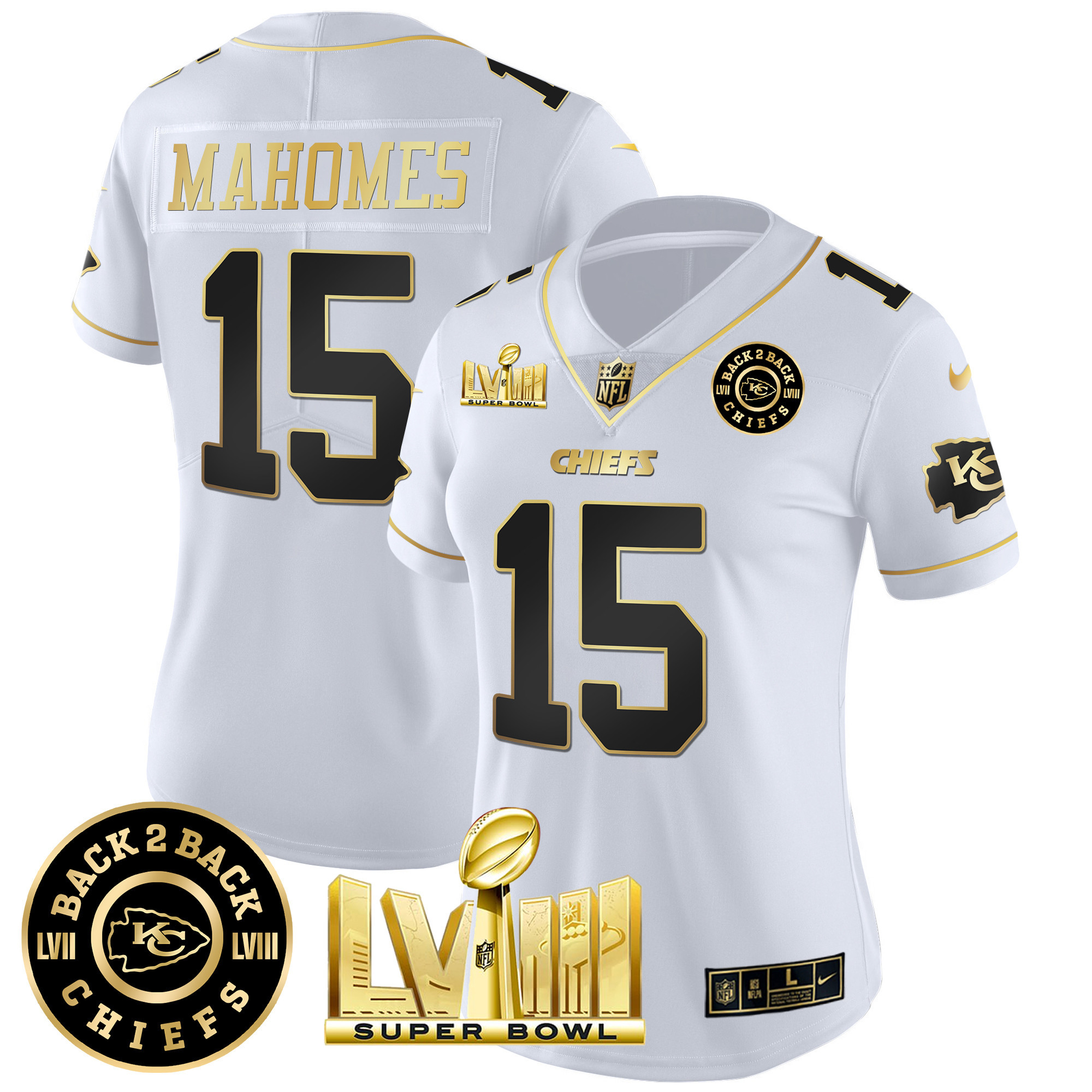 Women's Chiefs Super Bowl LVIII & Back 2 Back Patch Vapor Jersey V4 - All Stitched - Image 15