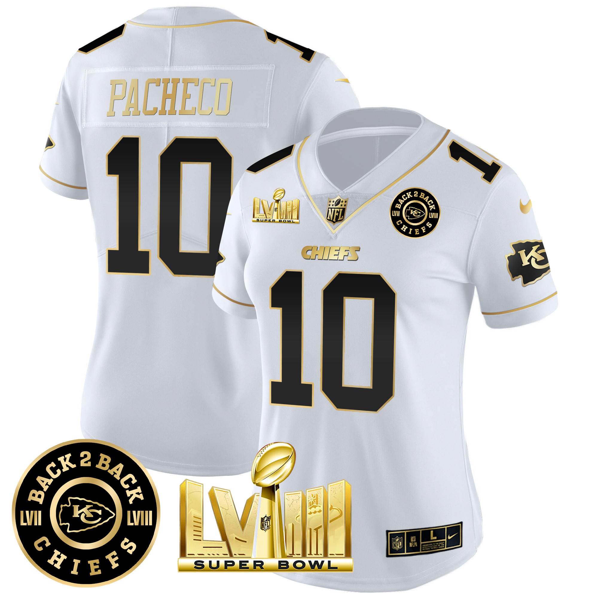 Women's Chiefs Super Bowl LVIII & Back 2 Back Patch Vapor Jersey V4 - All Stitched - Image 18