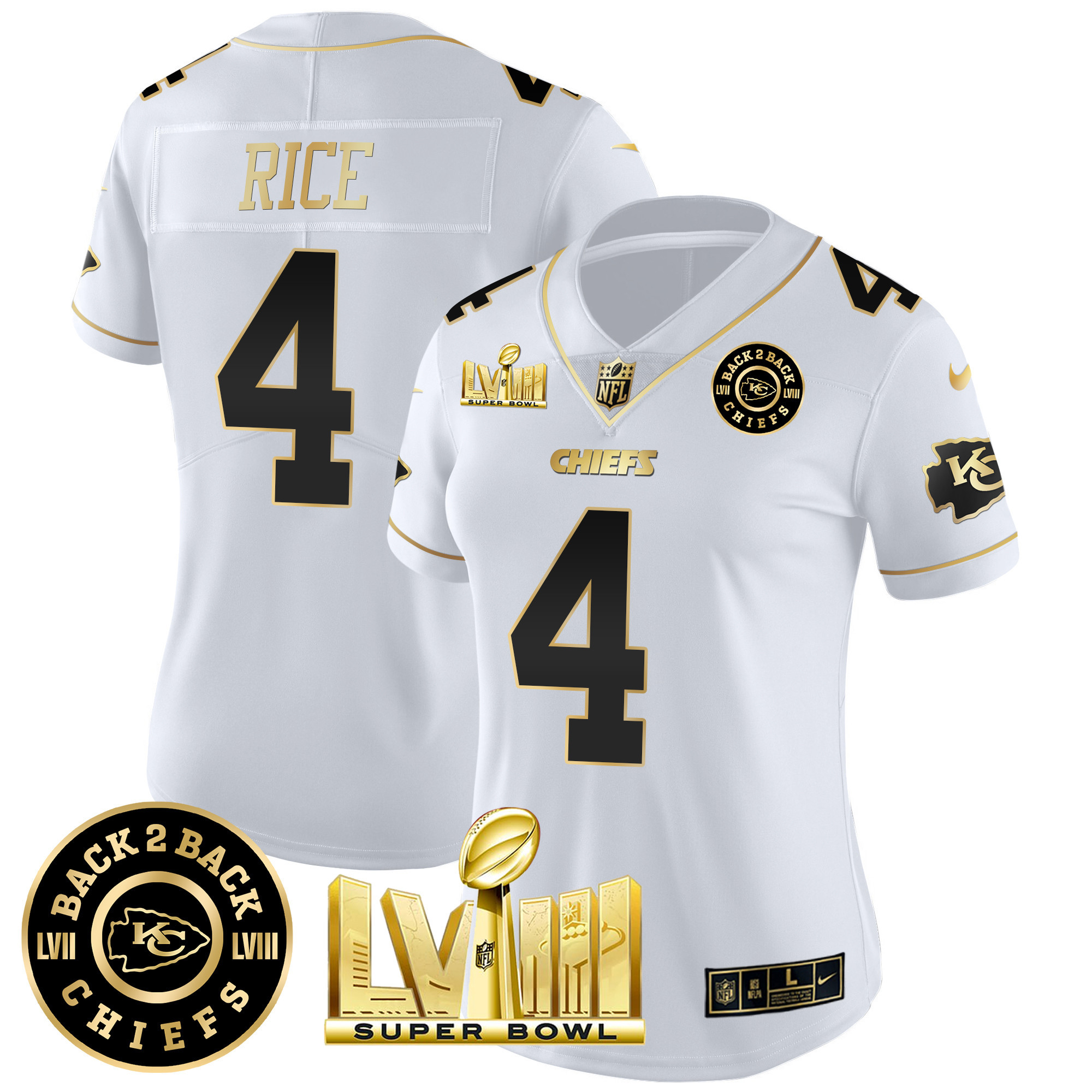 Women's Chiefs Super Bowl LVIII & Back 2 Back Patch Vapor Jersey V4 - All Stitched - Image 21