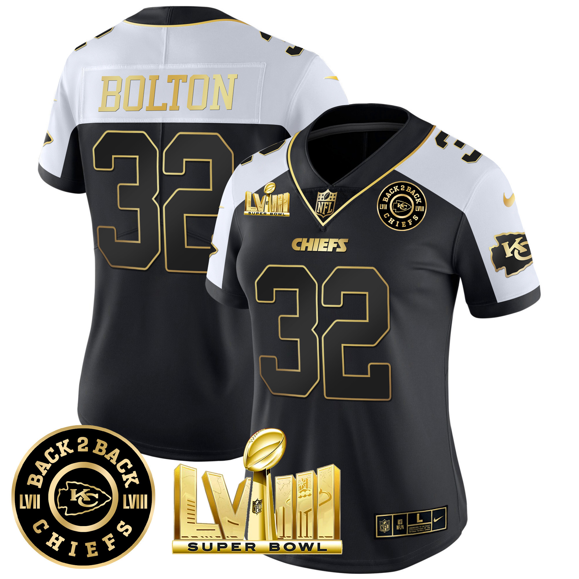 Women's Chiefs Super Bowl LVIII & Back 2 Back Patch Vapor Jersey V4 - All Stitched - Image 27