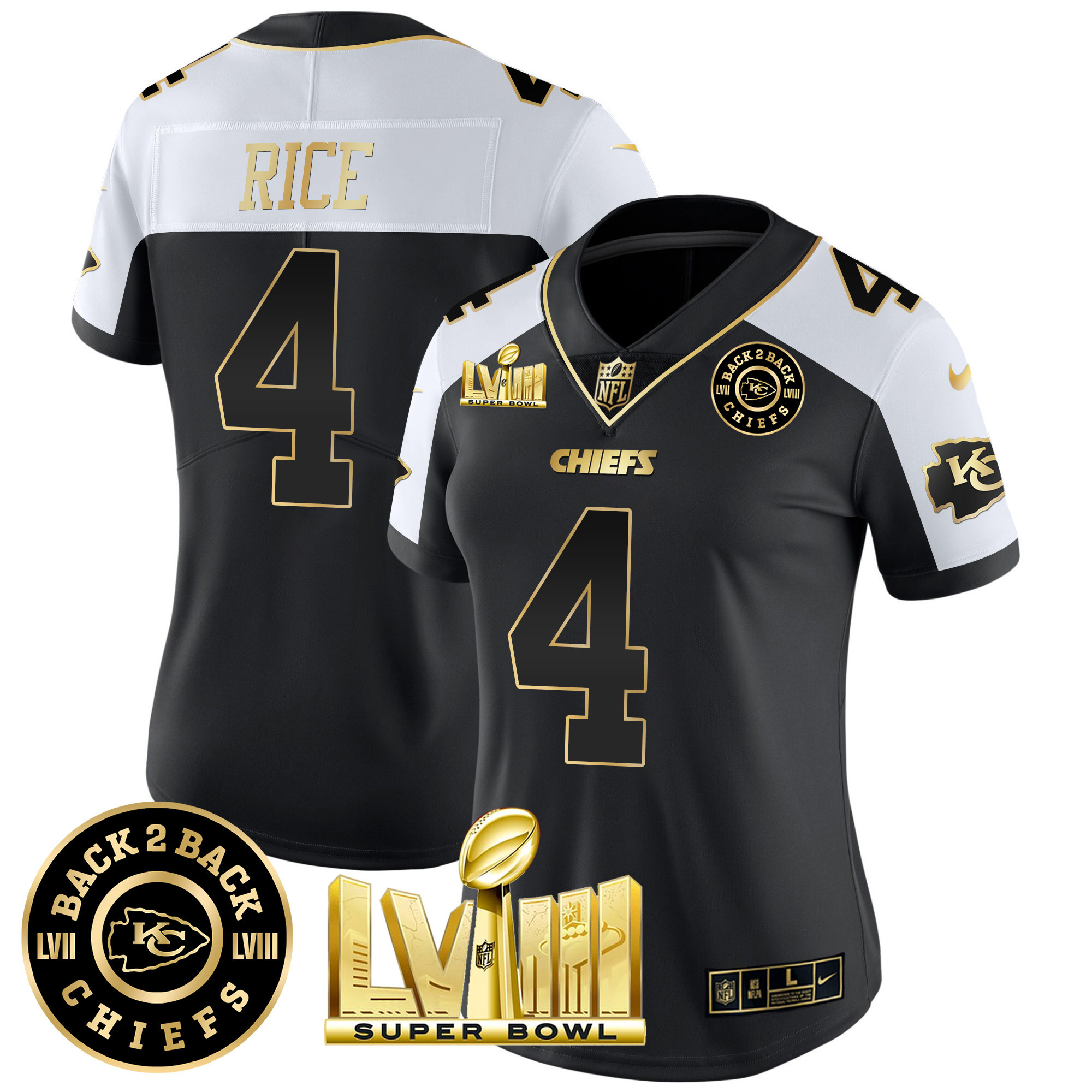 Women's Chiefs Super Bowl LVIII & Back 2 Back Patch Vapor Jersey V4 - All Stitched - Image 28