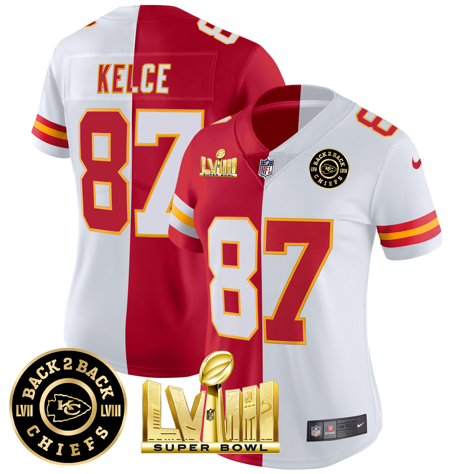 Women's Chiefs Super Bowl LVIII & Back 2 Back Patch Vapor Jersey V4 - All Stitched - Image 30