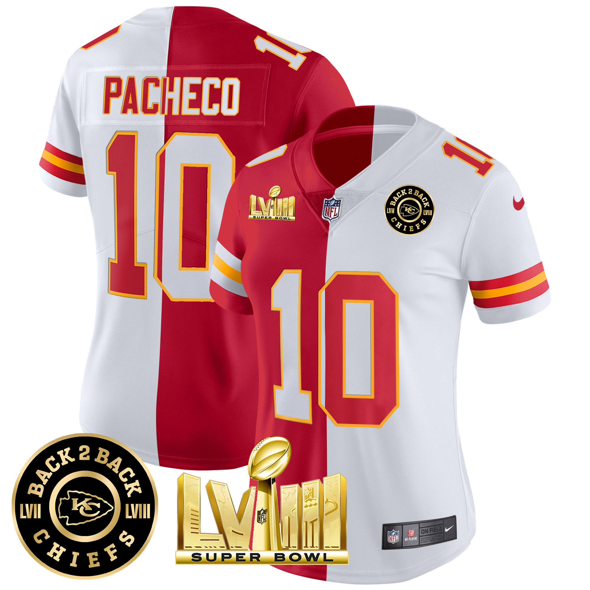 Women's Chiefs Super Bowl LVIII & Back 2 Back Patch Vapor Jersey V4 - All Stitched - Image 32