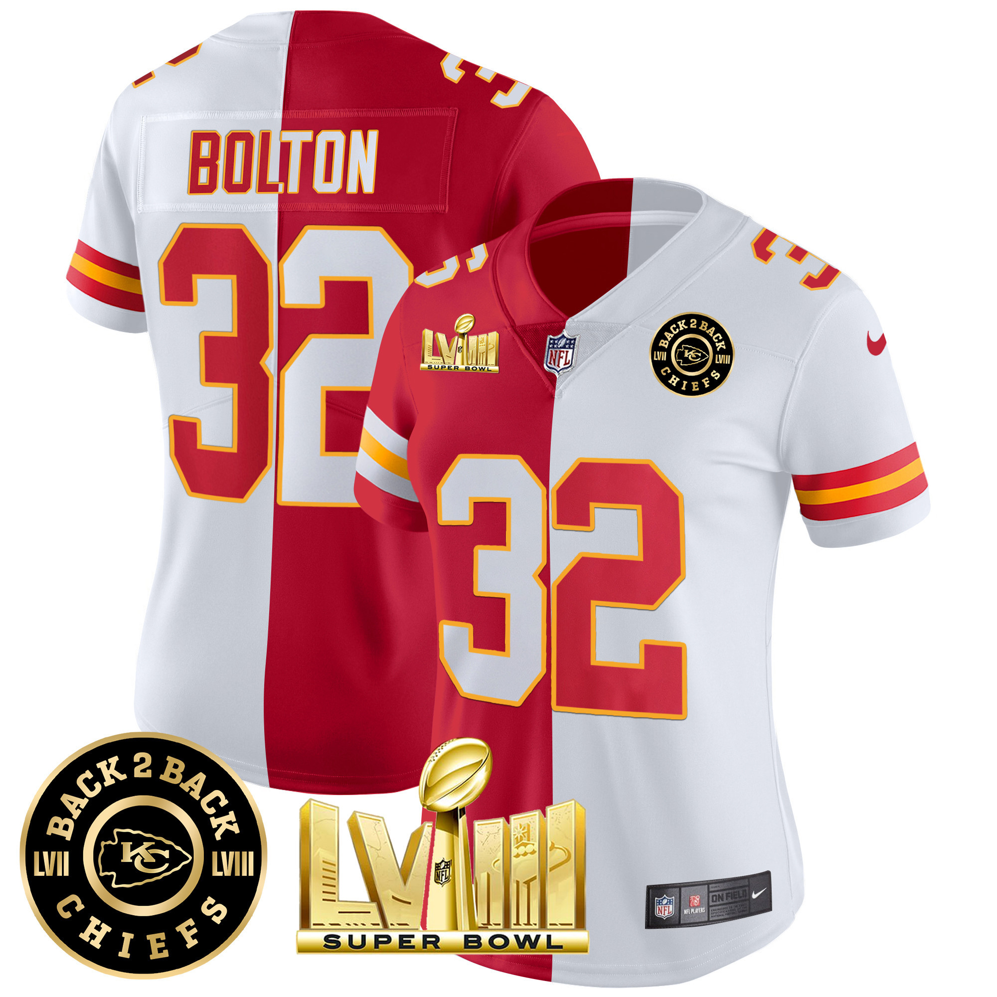 Women's Chiefs Super Bowl LVIII & Back 2 Back Patch Vapor Jersey V4 - All Stitched - Image 34