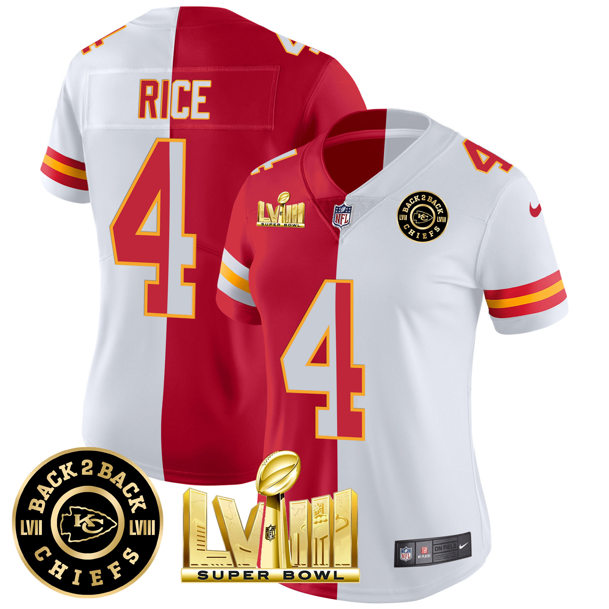 Women's Chiefs Super Bowl LVIII & Back 2 Back Patch Vapor Jersey V4 - All Stitched - Image 35