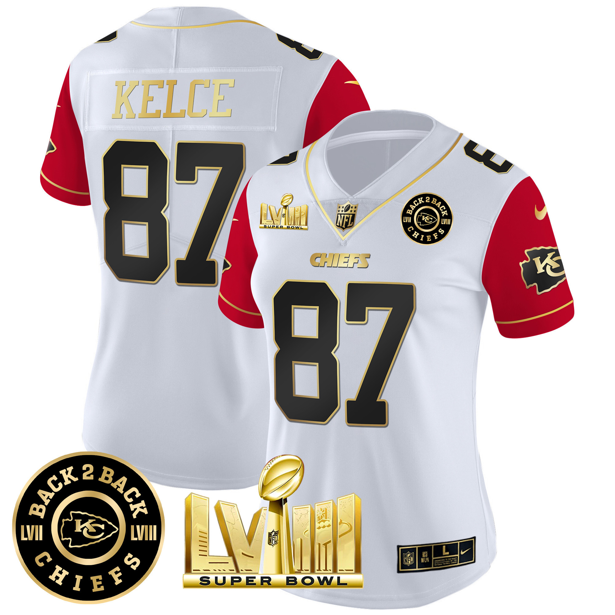 Women's Chiefs Super Bowl LVIII & Back 2 Back Patch Vapor Jersey V4 - All Stitched - Image 37