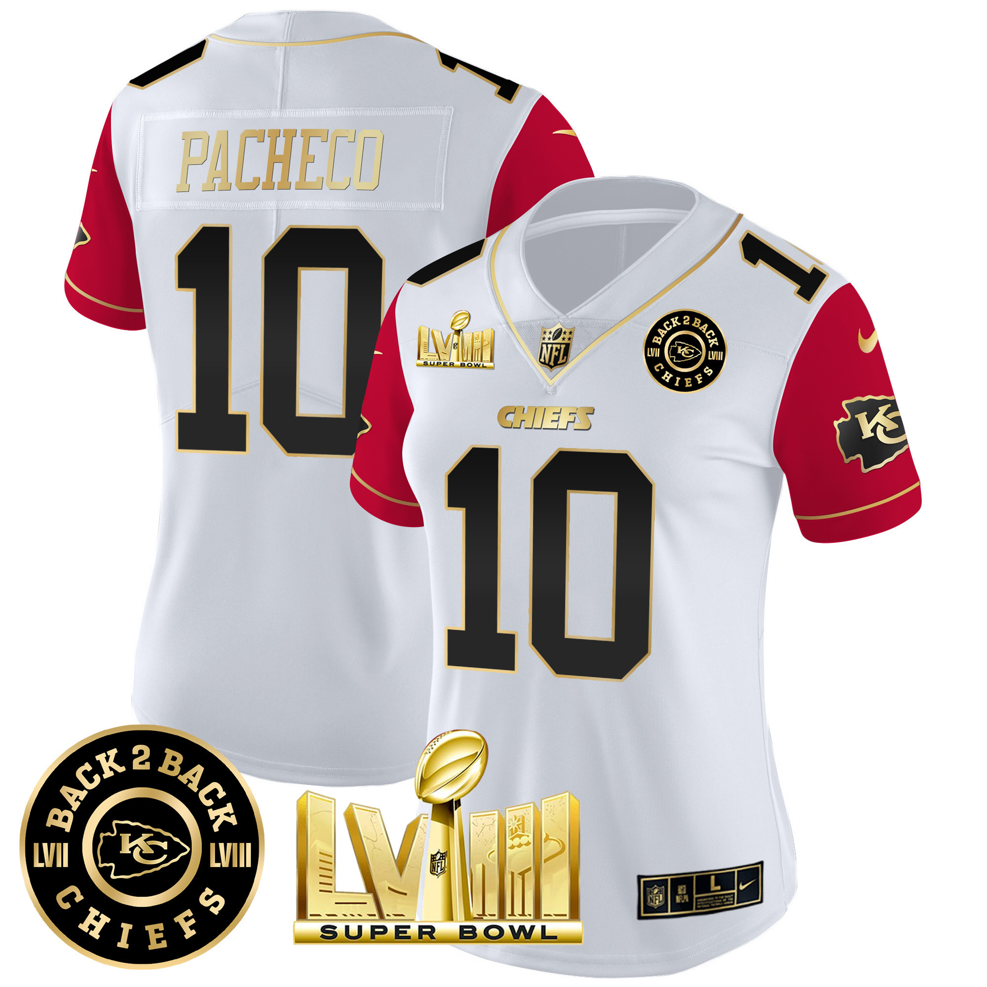 Women's Chiefs Super Bowl LVIII & Back 2 Back Patch Vapor Jersey V4 - All Stitched - Image 39