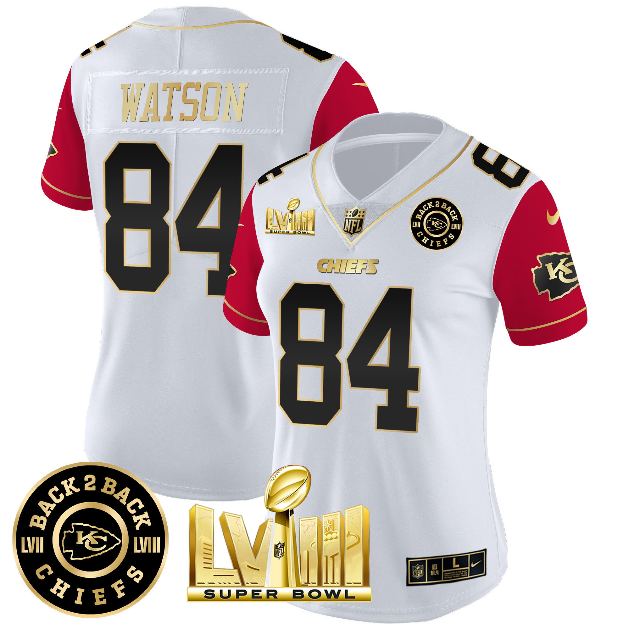 Women's Chiefs Super Bowl LVIII & Back 2 Back Patch Vapor Jersey V4 - All Stitched - Image 40