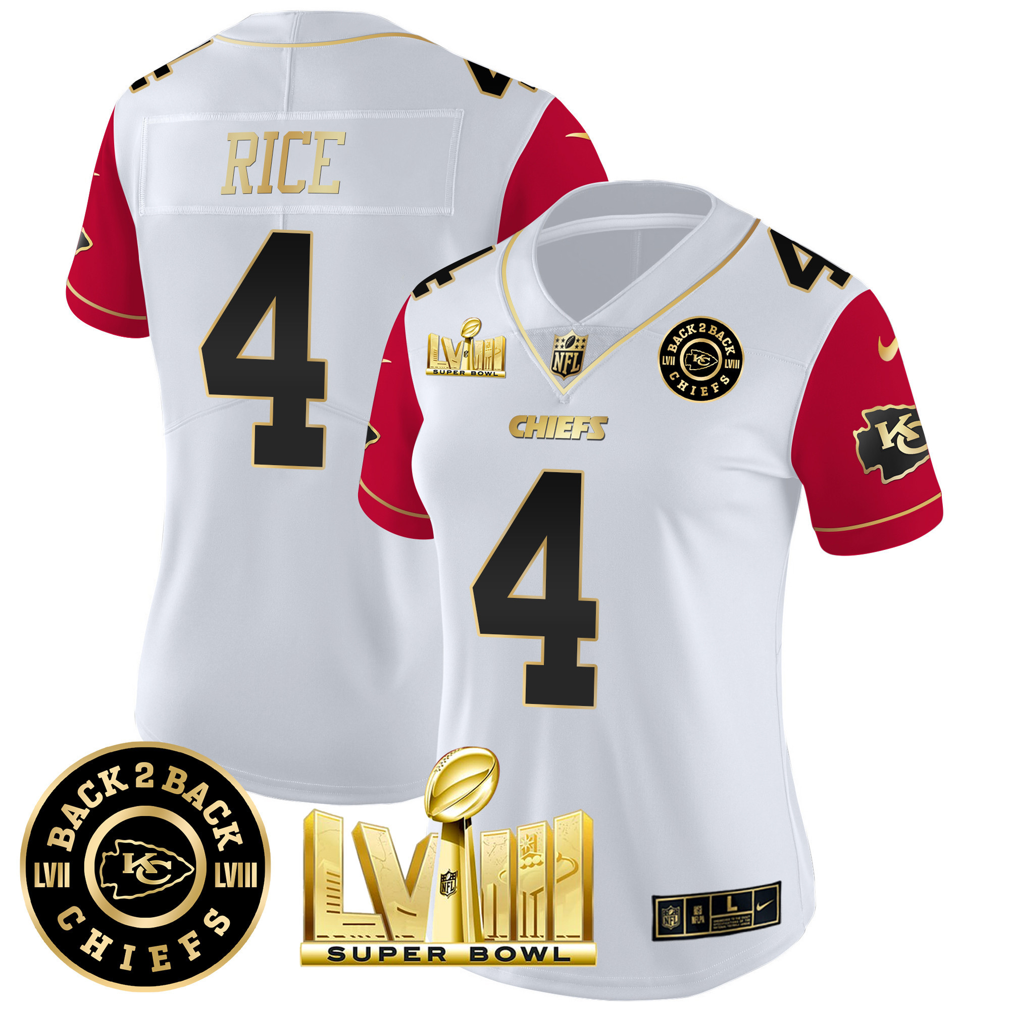 Women's Chiefs Super Bowl LVIII & Back 2 Back Patch Vapor Jersey V4 - All Stitched - Image 42