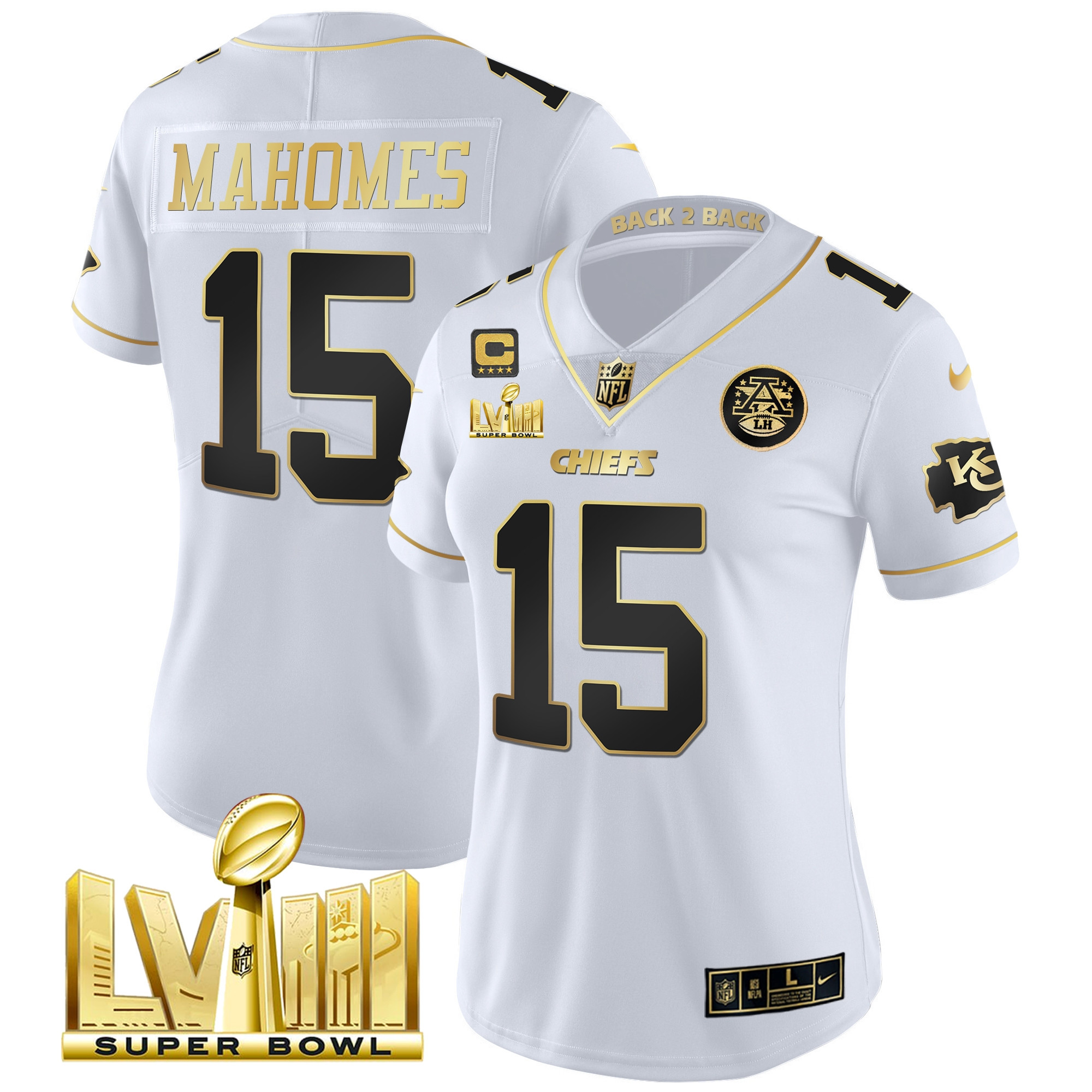 Women's Chiefs Super Bowl LVIII & Back 2 Back Patch Vapor Jersey V5 - All Stitched - Image 15