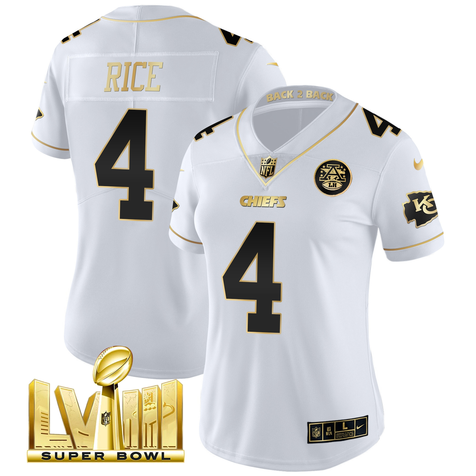 Women's Chiefs Super Bowl LVIII & Back 2 Back Patch Vapor Jersey V5 - All Stitched - Image 21