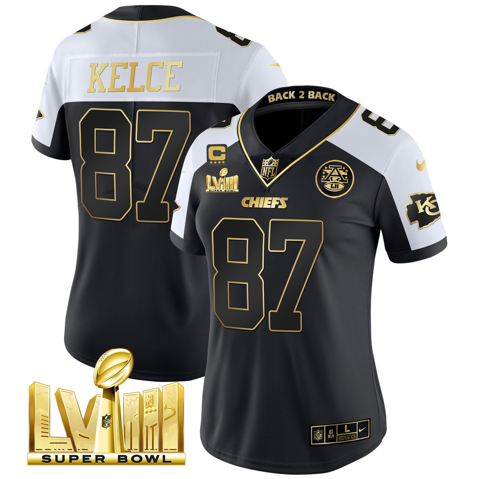 Women's Chiefs Super Bowl LVIII & Back 2 Back Patch Vapor Jersey V5 - All Stitched - Image 23