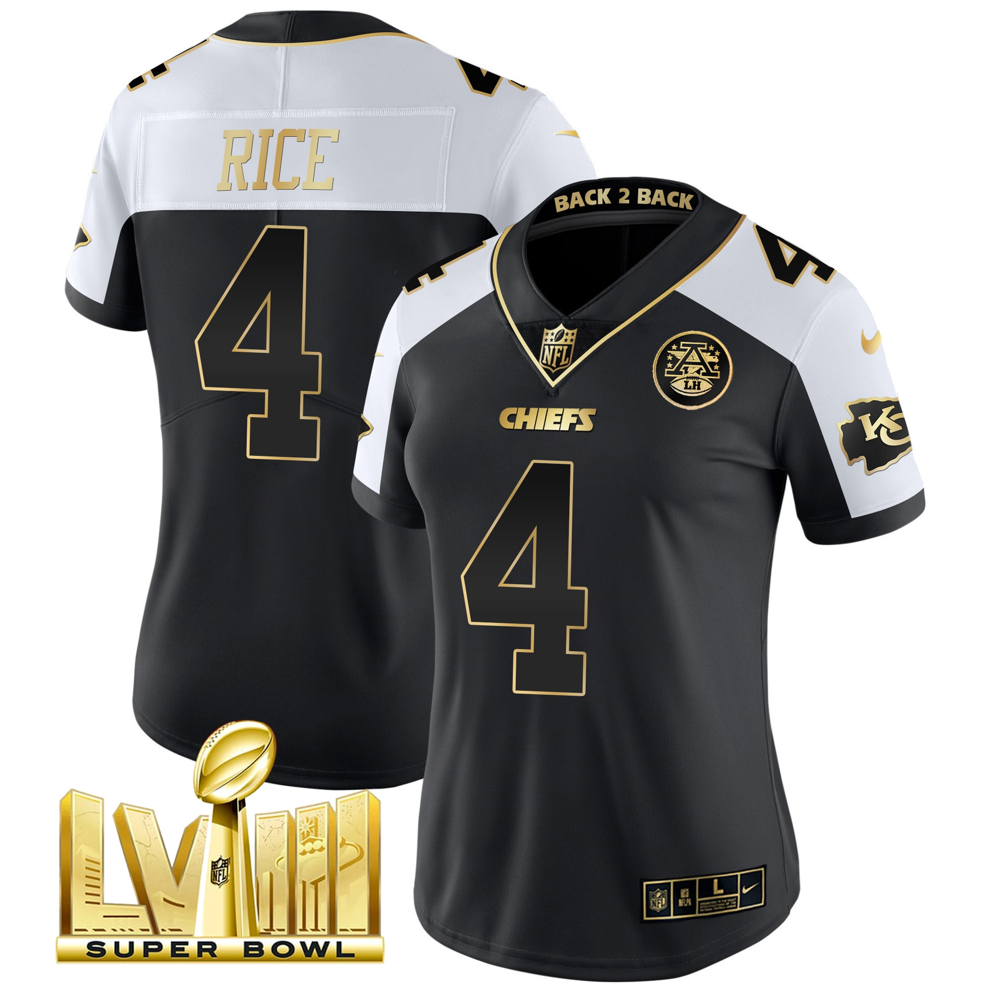 Women's Chiefs Super Bowl LVIII & Back 2 Back Patch Vapor Jersey V5 - All Stitched - Image 28