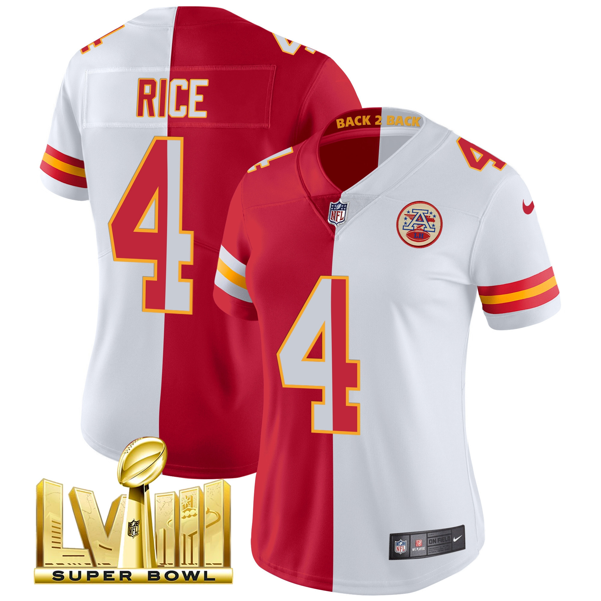 Women's Chiefs Super Bowl LVIII & Back 2 Back Patch Vapor Jersey V5 - All Stitched - Image 35