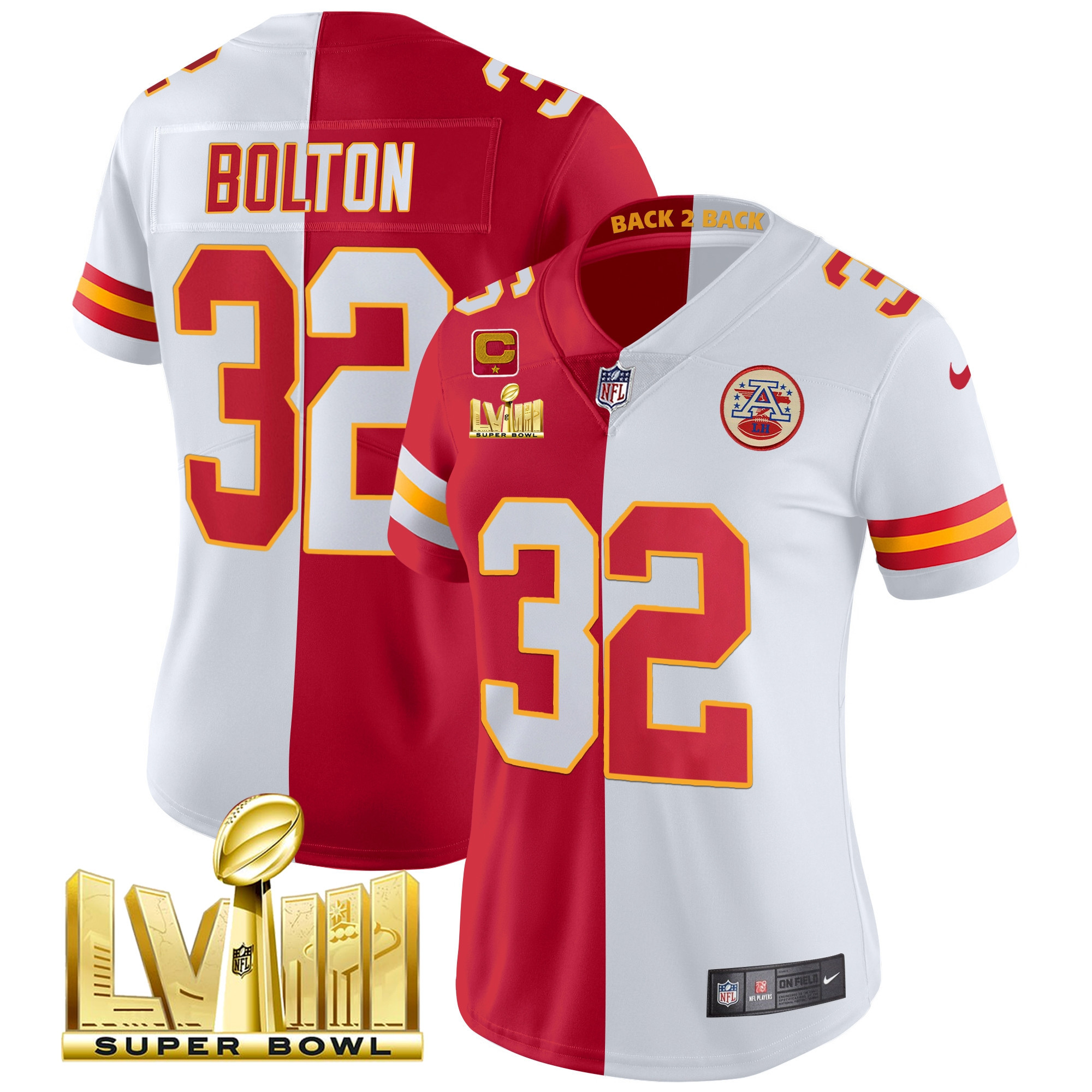 Women's Chiefs Super Bowl LVIII & Back 2 Back Patch Vapor Jersey V5 - All Stitched - Image 34