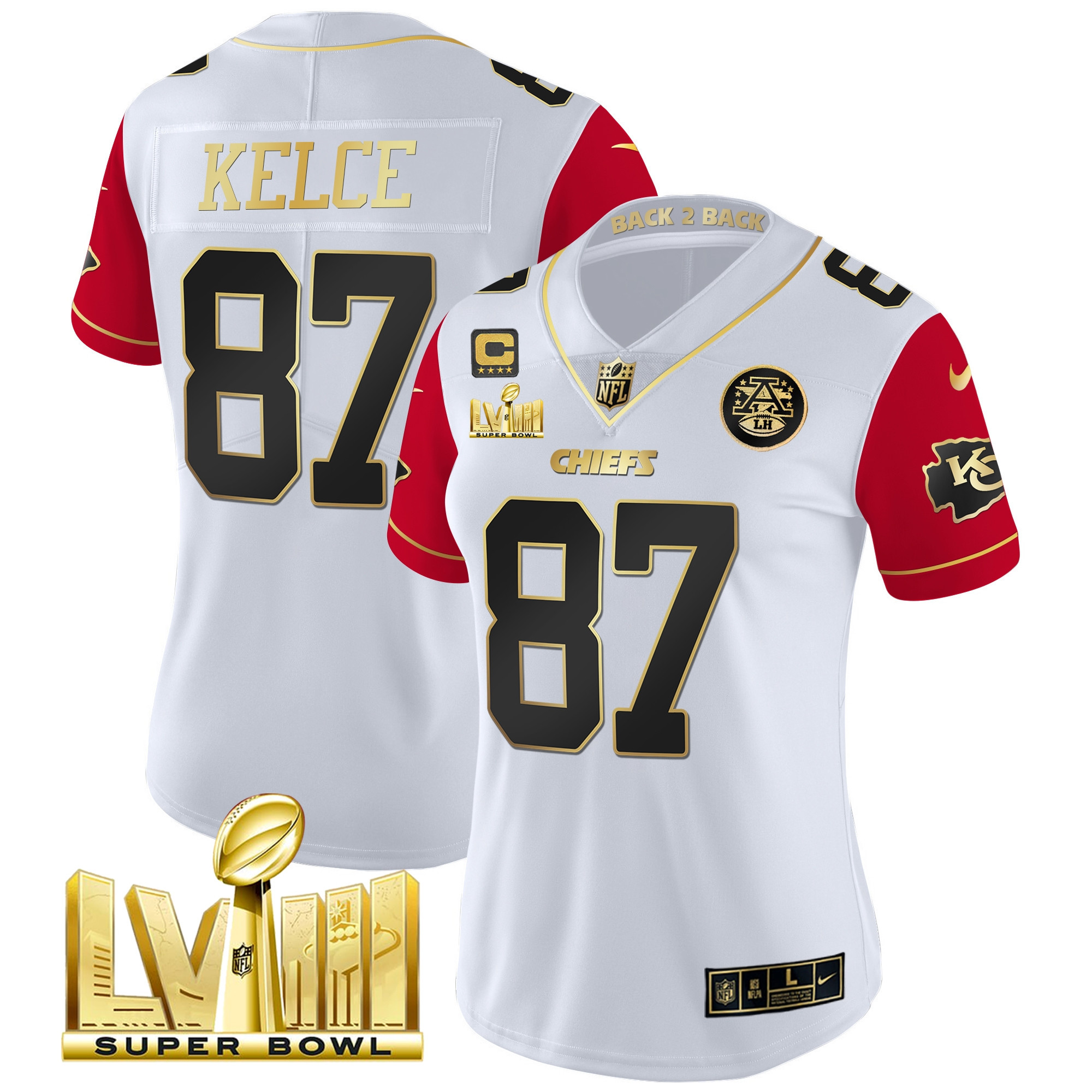 Women's Chiefs Super Bowl LVIII & Back 2 Back Patch Vapor Jersey V5 - All Stitched - Image 37