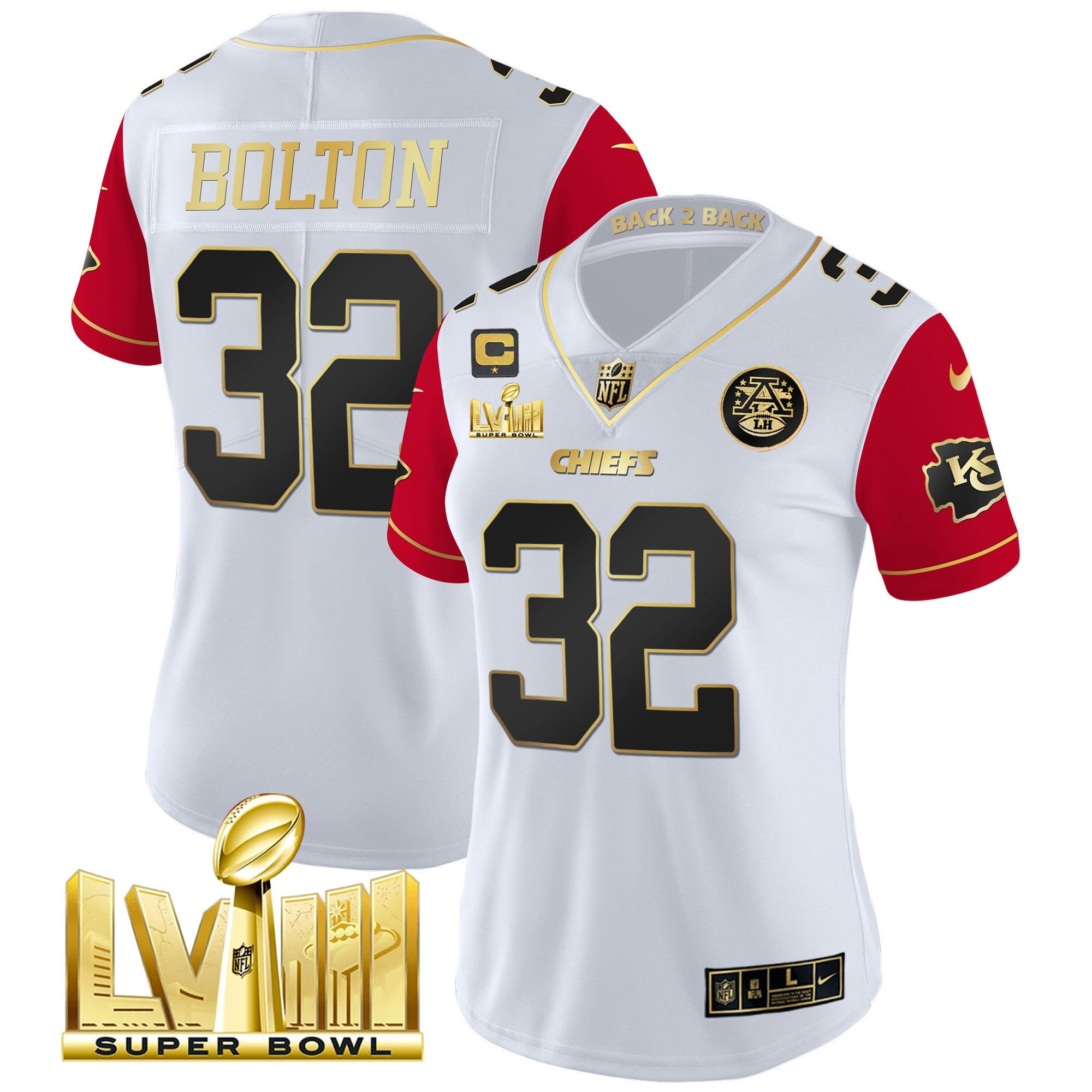 Women's Chiefs Super Bowl LVIII & Back 2 Back Patch Vapor Jersey V5 - All Stitched - Image 41