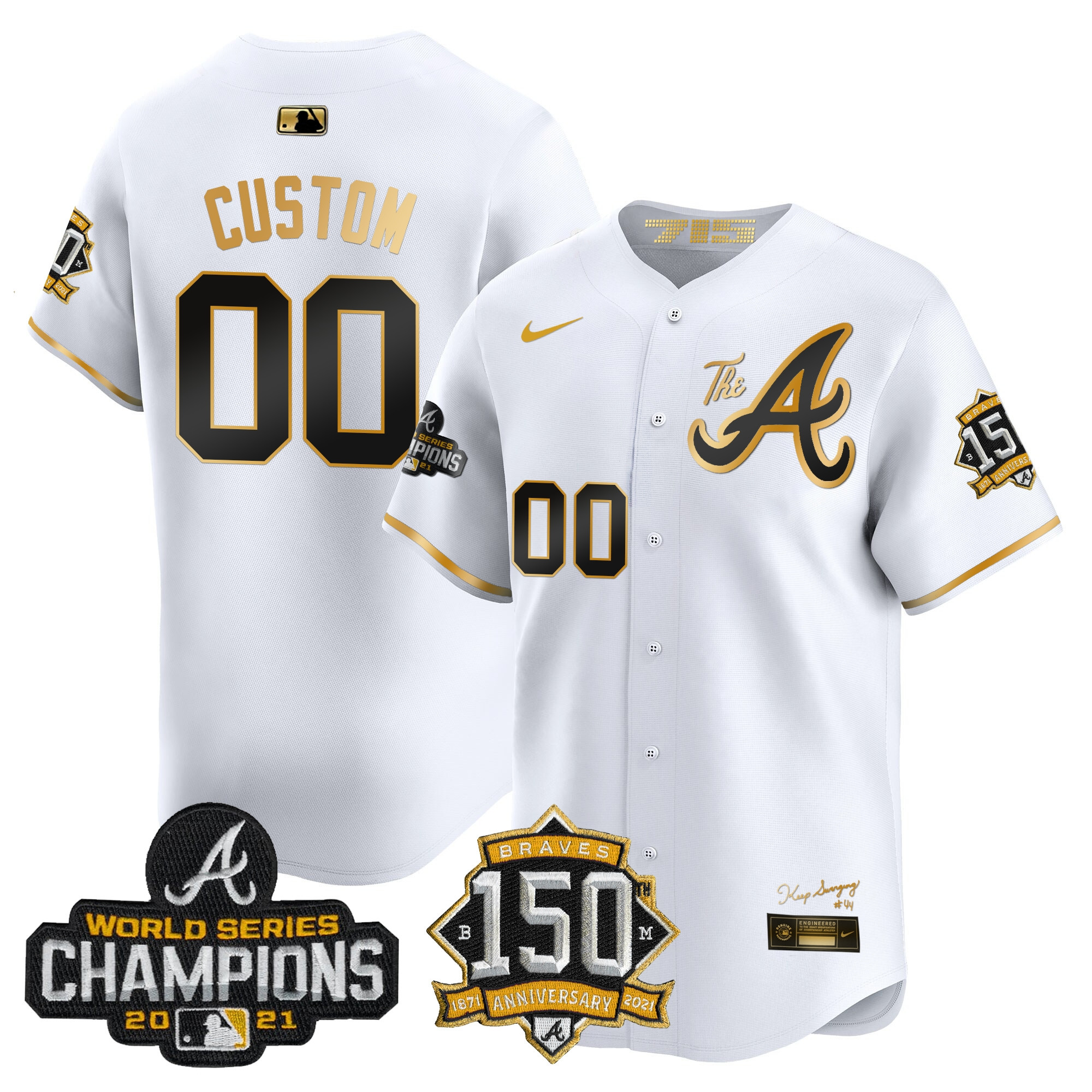 Atlanta Braves Champions & 150th Patch Vapor Premier Limited Custom Jersey - All Stitched - Image 2