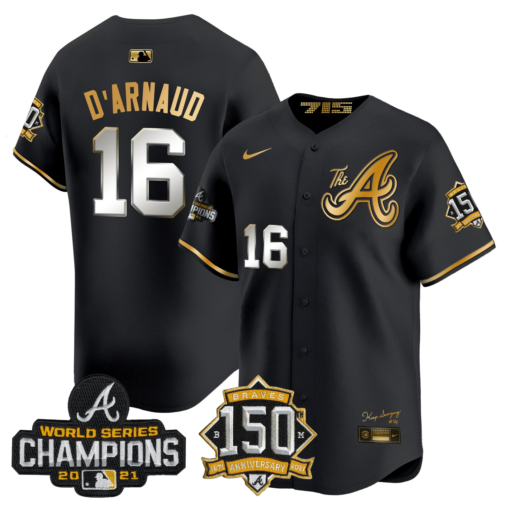 Men's Atlanta Braves Champions & 150th Patch Vapor Premier Limited Jersey - All Stitched - Image 2