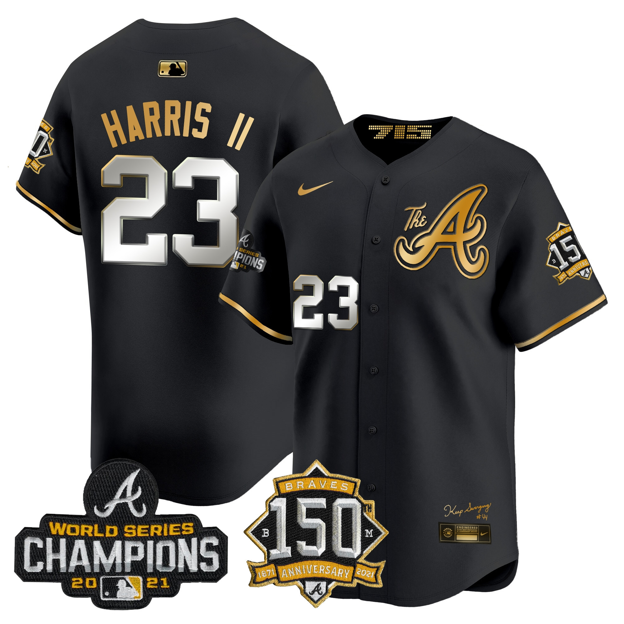 Men's Atlanta Braves Champions & 150th Patch Vapor Premier Limited Jersey - All Stitched - Image 4