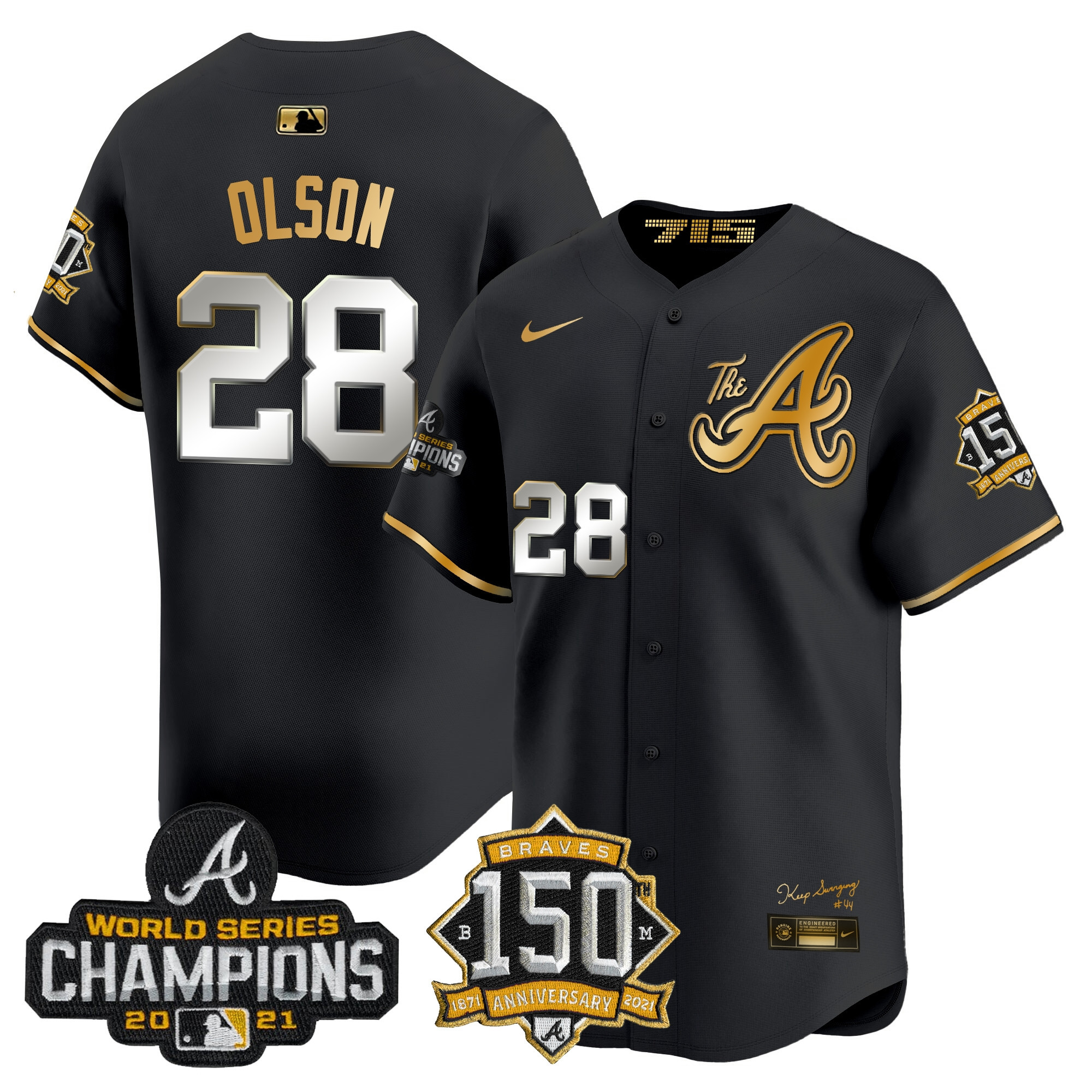 Men's Atlanta Braves Champions & 150th Patch Vapor Premier Limited Jersey - All Stitched - Image 5