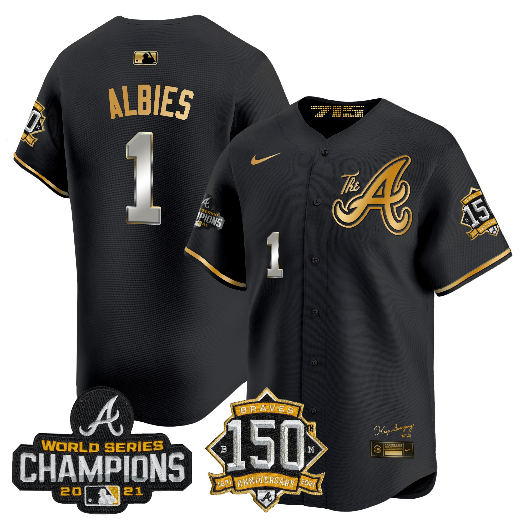 Men's Atlanta Braves Champions & 150th Patch Vapor Premier Limited Jersey - All Stitched - Image 6