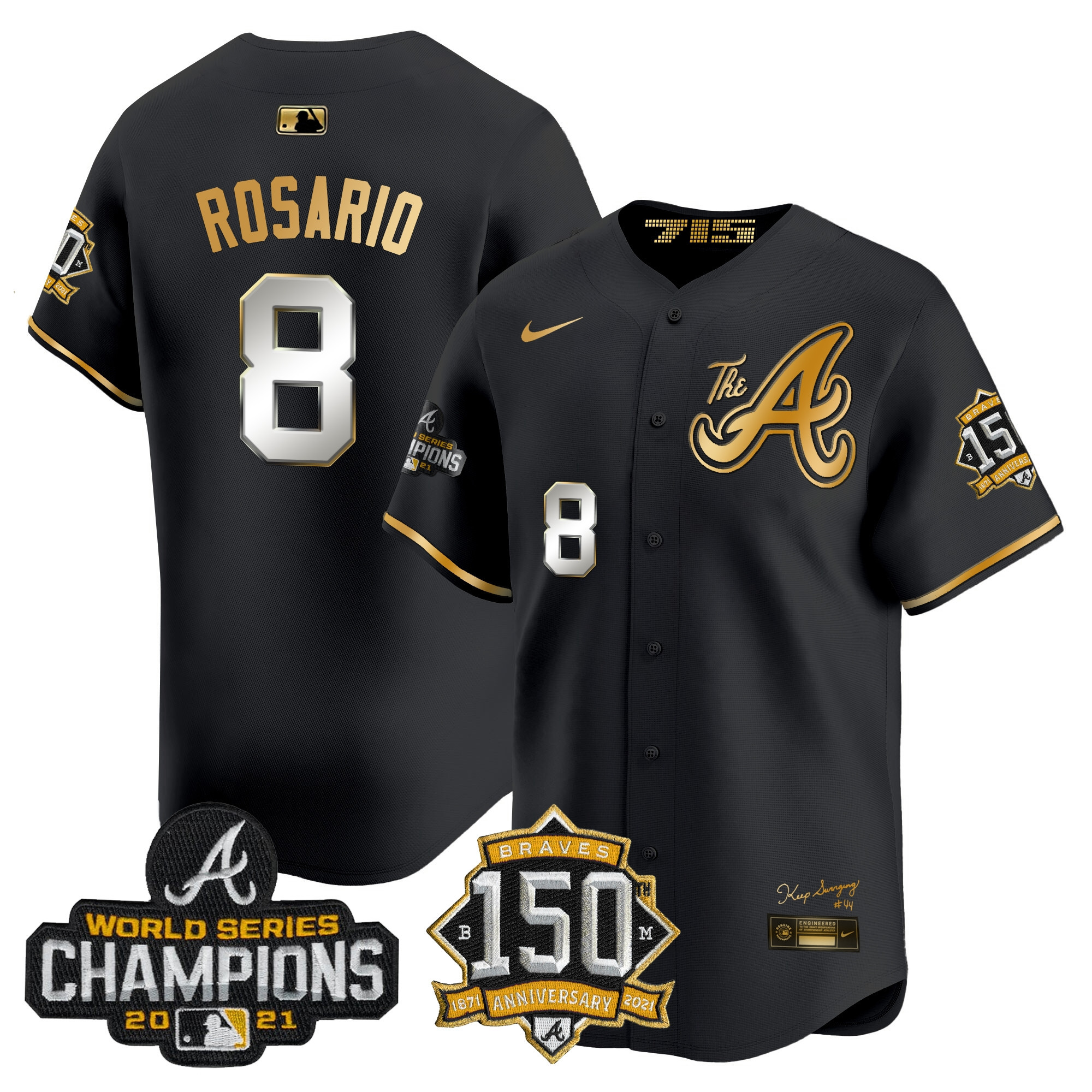 Men's Atlanta Braves Champions & 150th Patch Vapor Premier Limited Jersey - All Stitched - Image 7