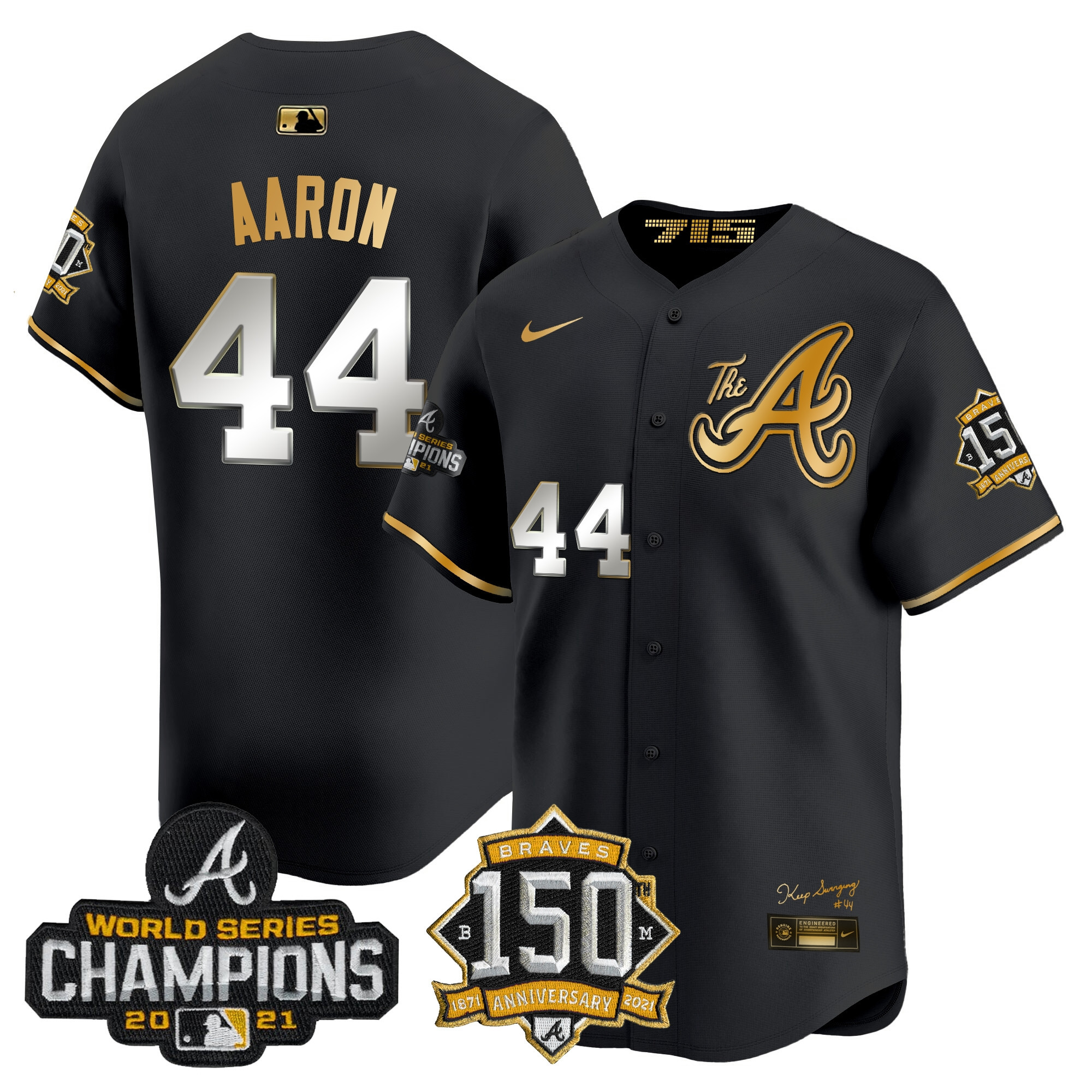 Men's Atlanta Braves Champions & 150th Patch Vapor Premier Limited Jersey - All Stitched - Image 8