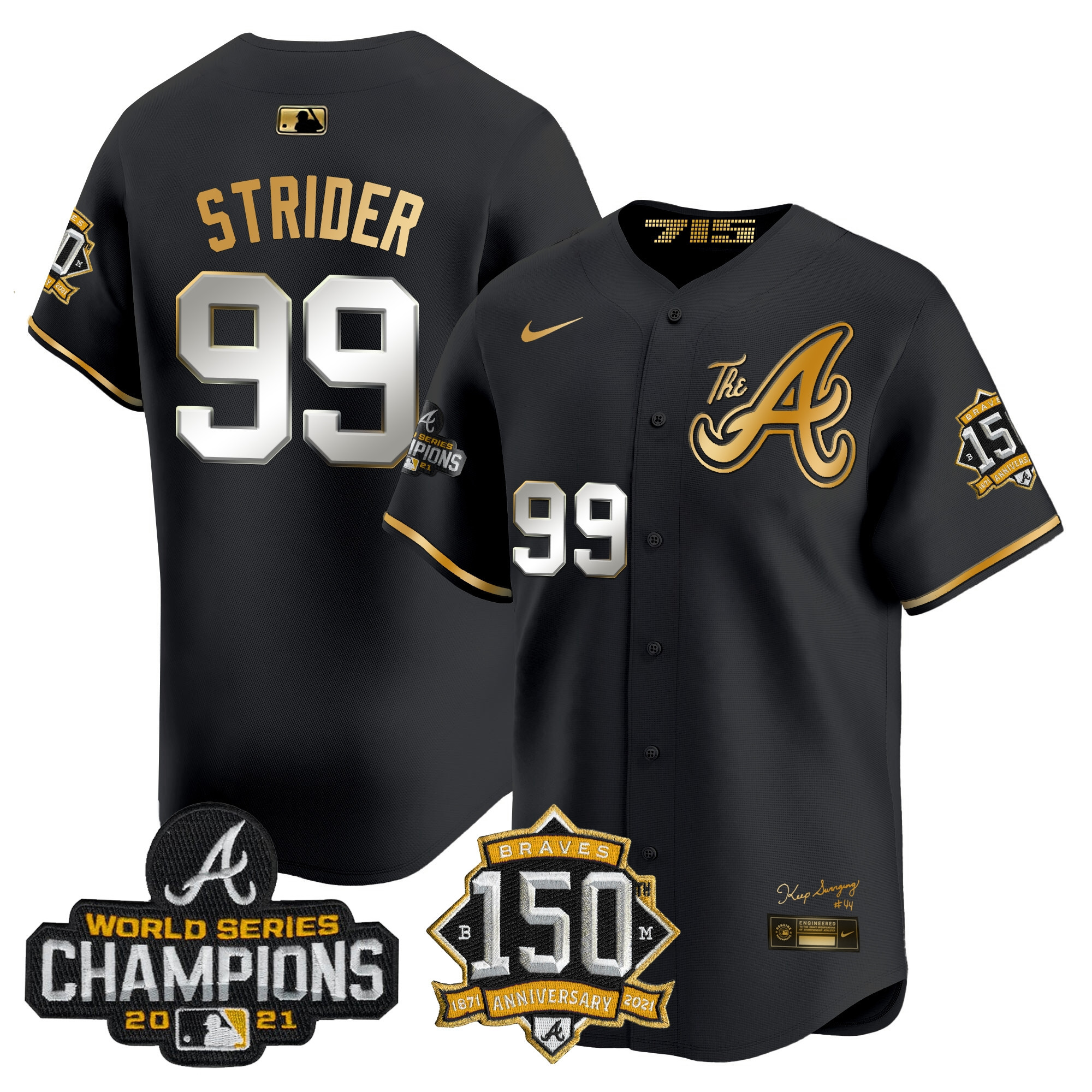 Men's Atlanta Braves Champions & 150th Patch Vapor Premier Limited Jersey - All Stitched - Image 9
