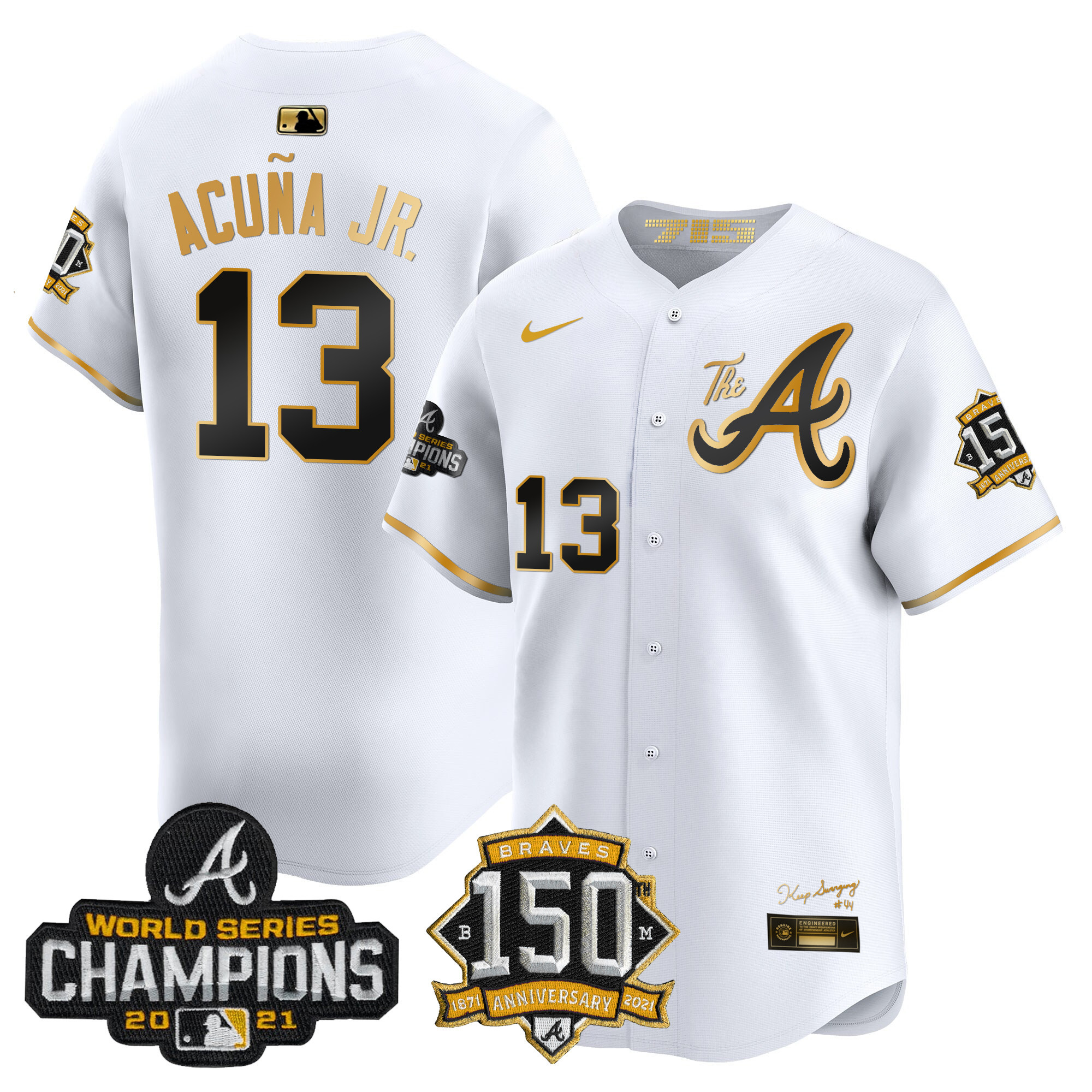 Men's Atlanta Braves Champions & 150th Patch Vapor Premier Limited Jersey - All Stitched - Image 11