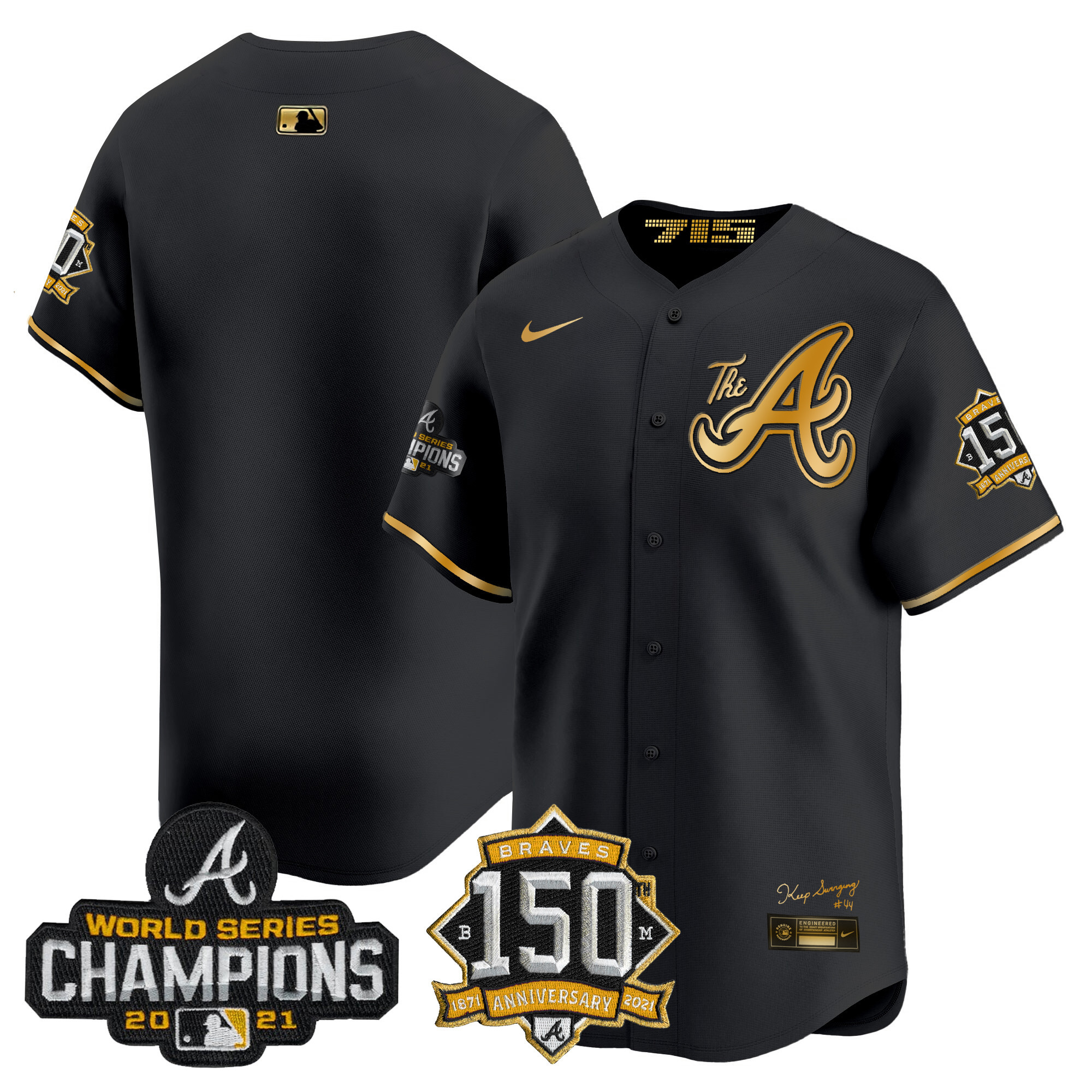 Men's Atlanta Braves Champions & 150th Patch Vapor Premier Limited Jersey - All Stitched - Image 10