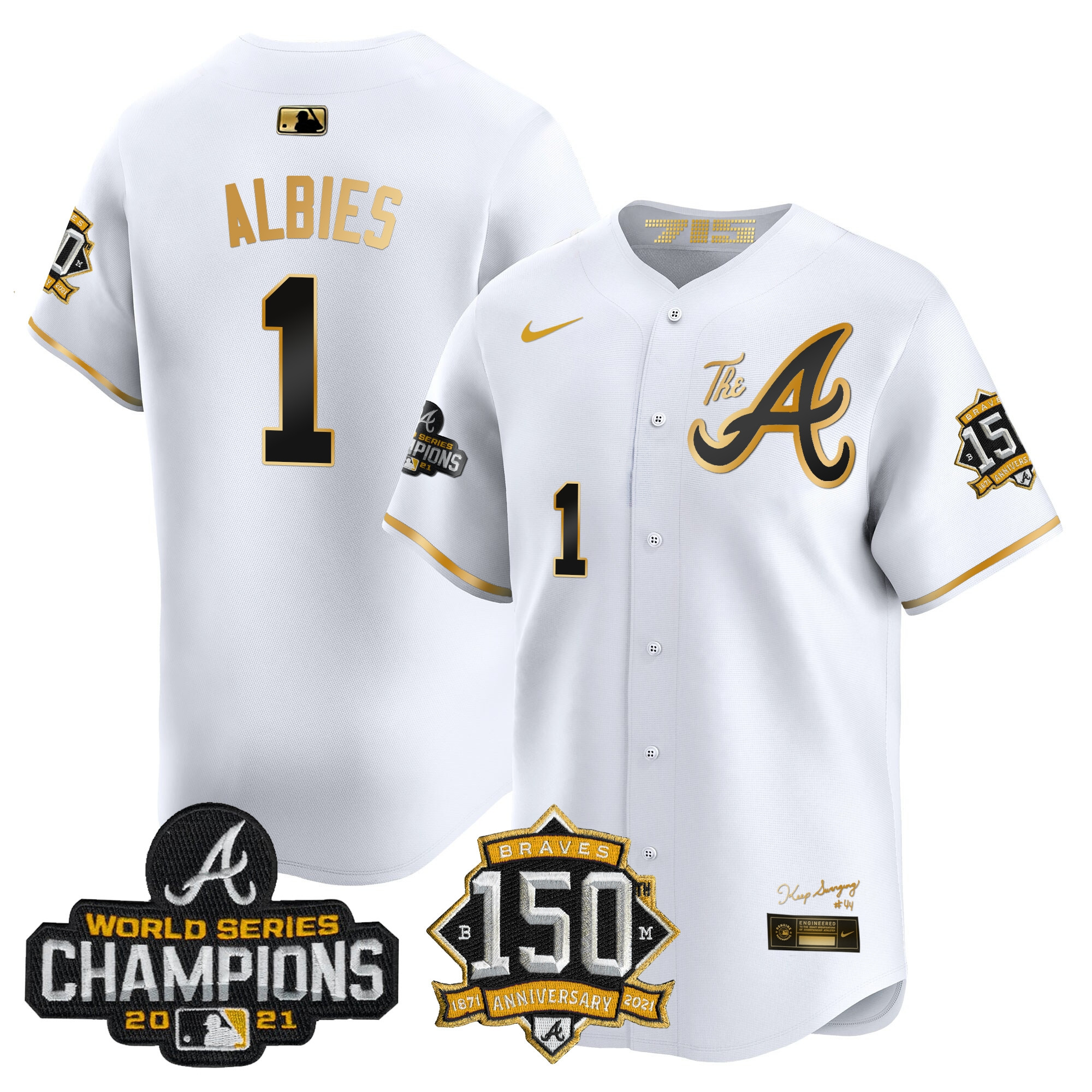 Men's Atlanta Braves Champions & 150th Patch Vapor Premier Limited Jersey - All Stitched - Image 16