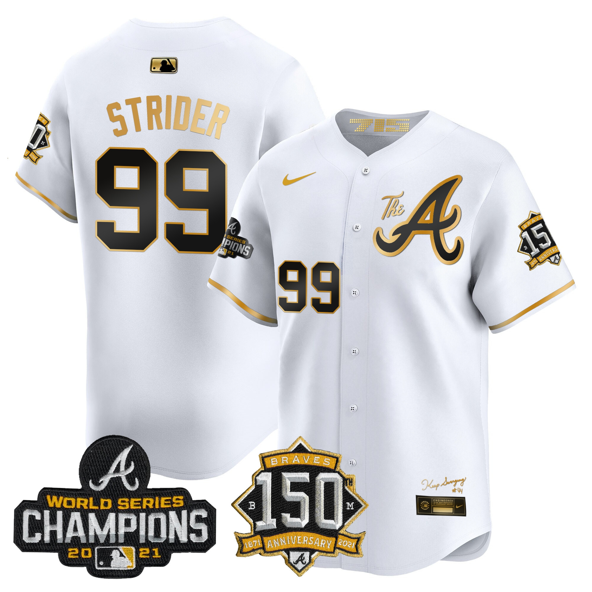 Men's Atlanta Braves Champions & 150th Patch Vapor Premier Limited Jersey - All Stitched - Image 19